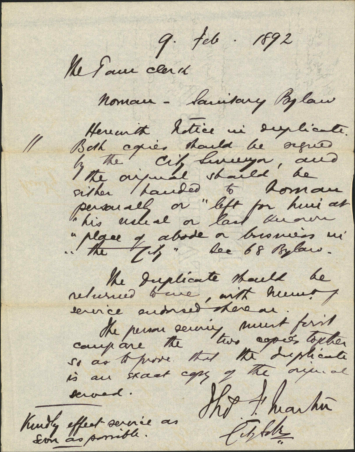 J W Noman's case - City Solicitor