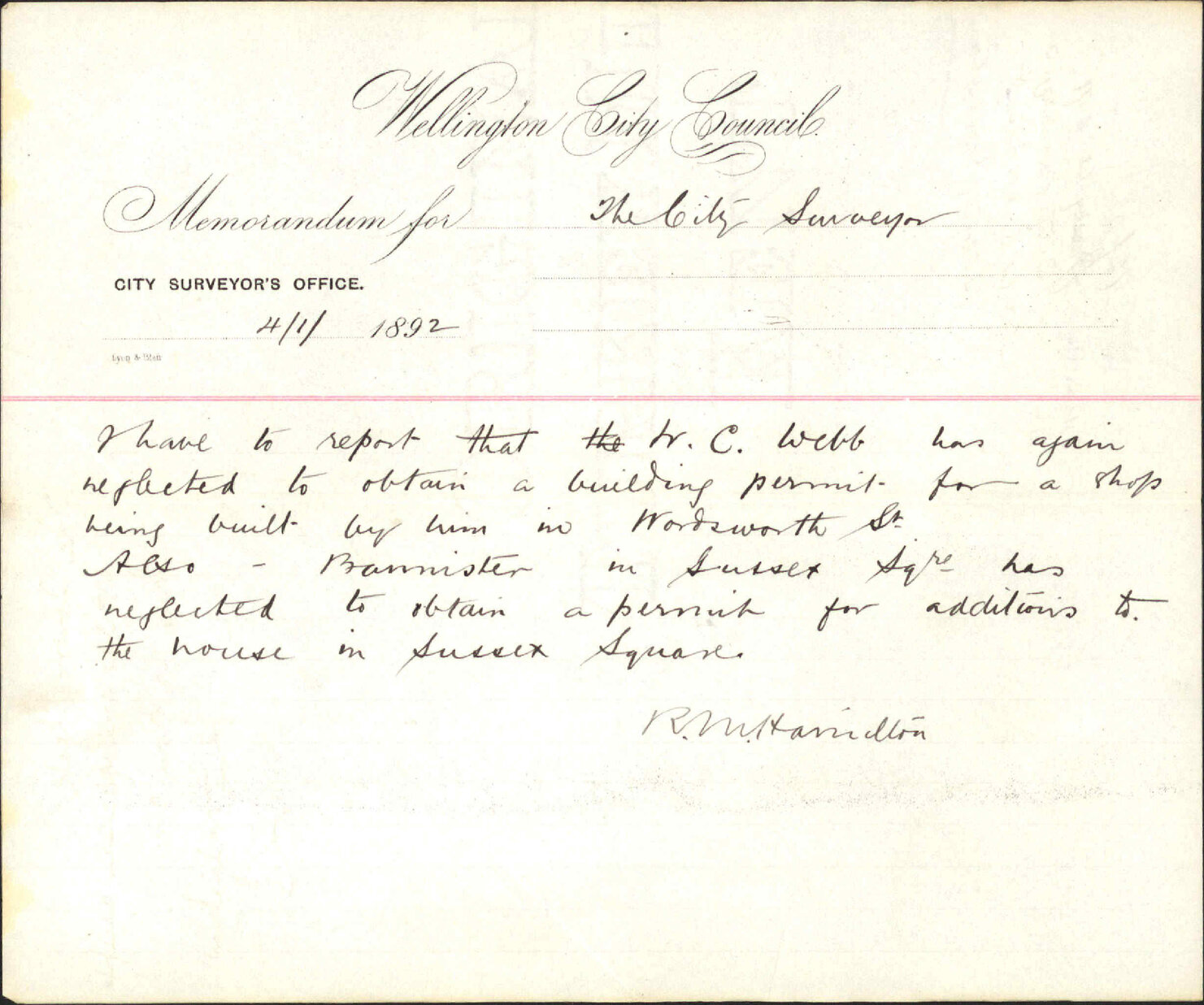 Mr W C Webb and building regulations - City Surveyor