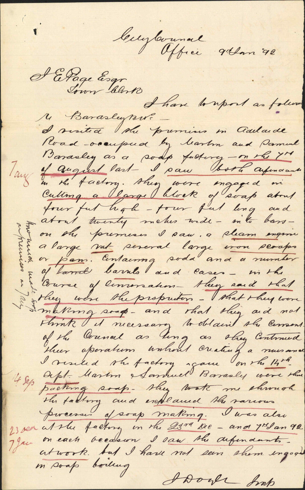 Report regarding Bardsley Brothers soap works - Inspector of Nuisances