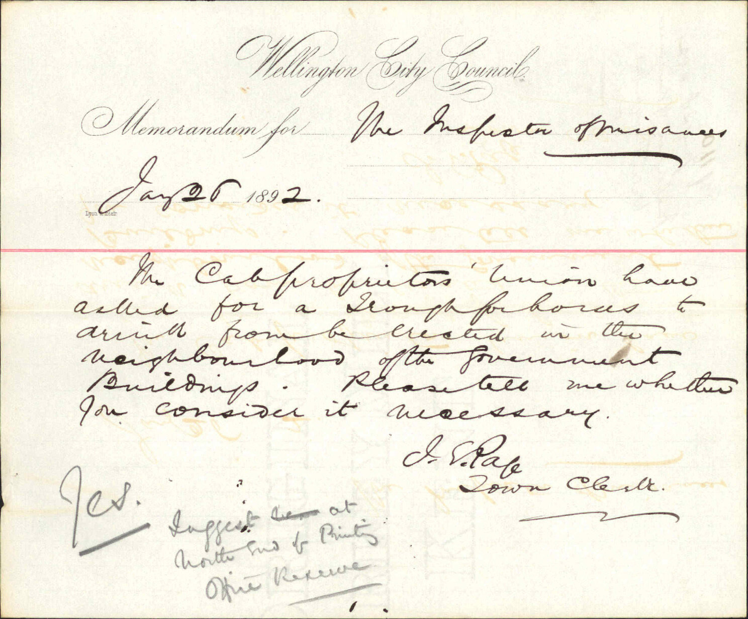 Asking for water trough for horses on Lambton Quay - Cab Proprietors' Association