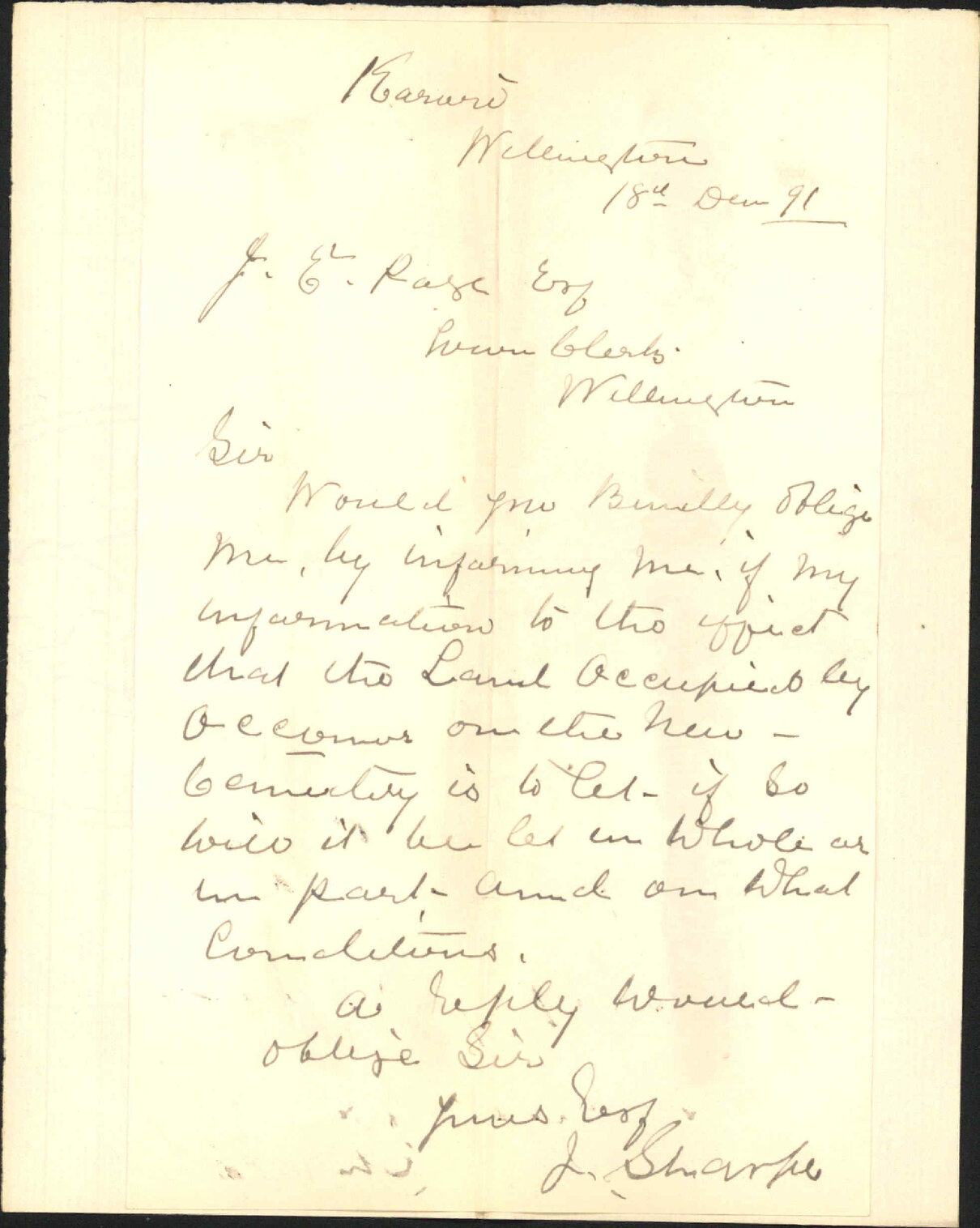 Enquiry regarding land at Karori - F Sharpe