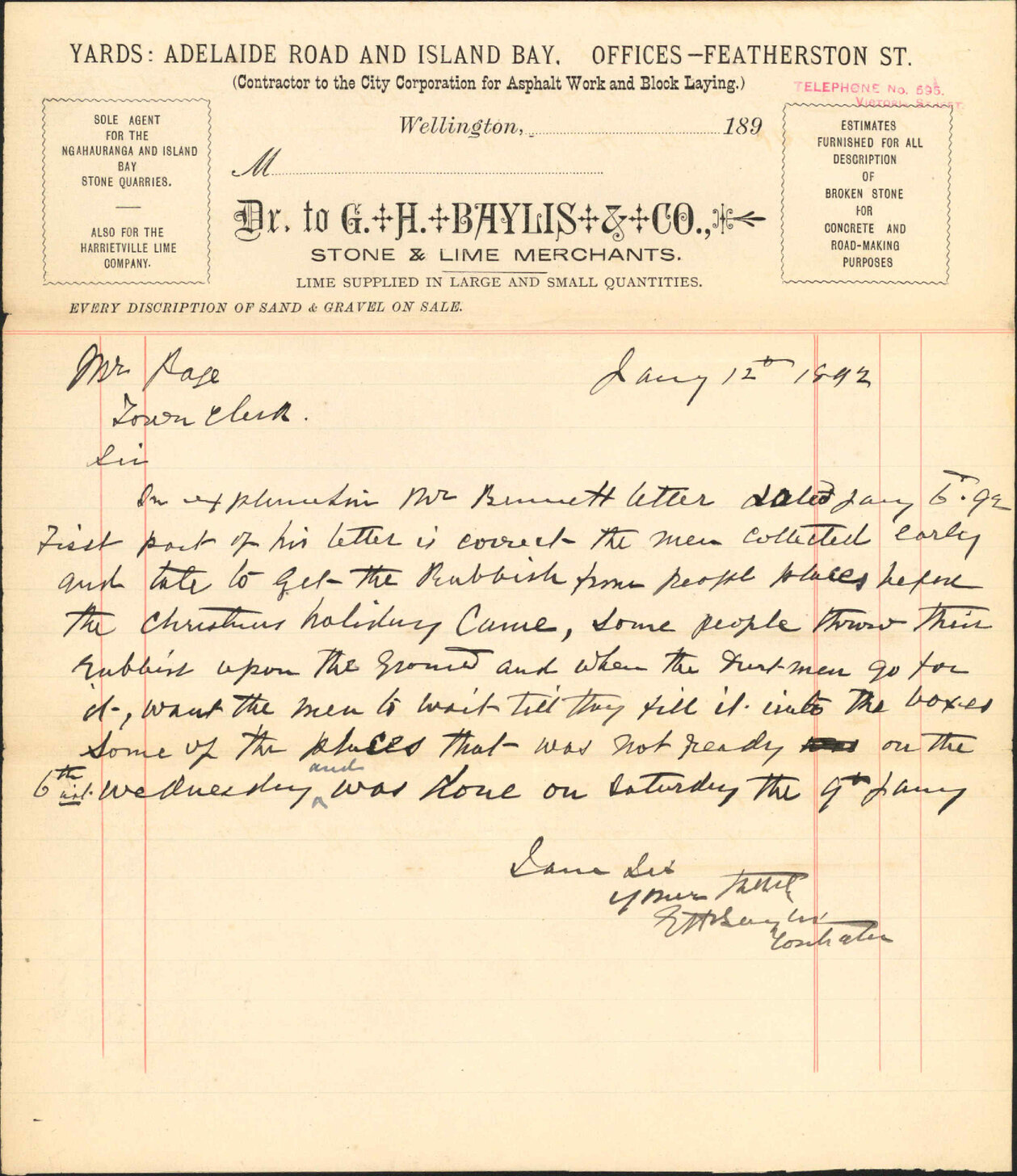 Reply regarding W W Bennett's complaint - G H Baylis