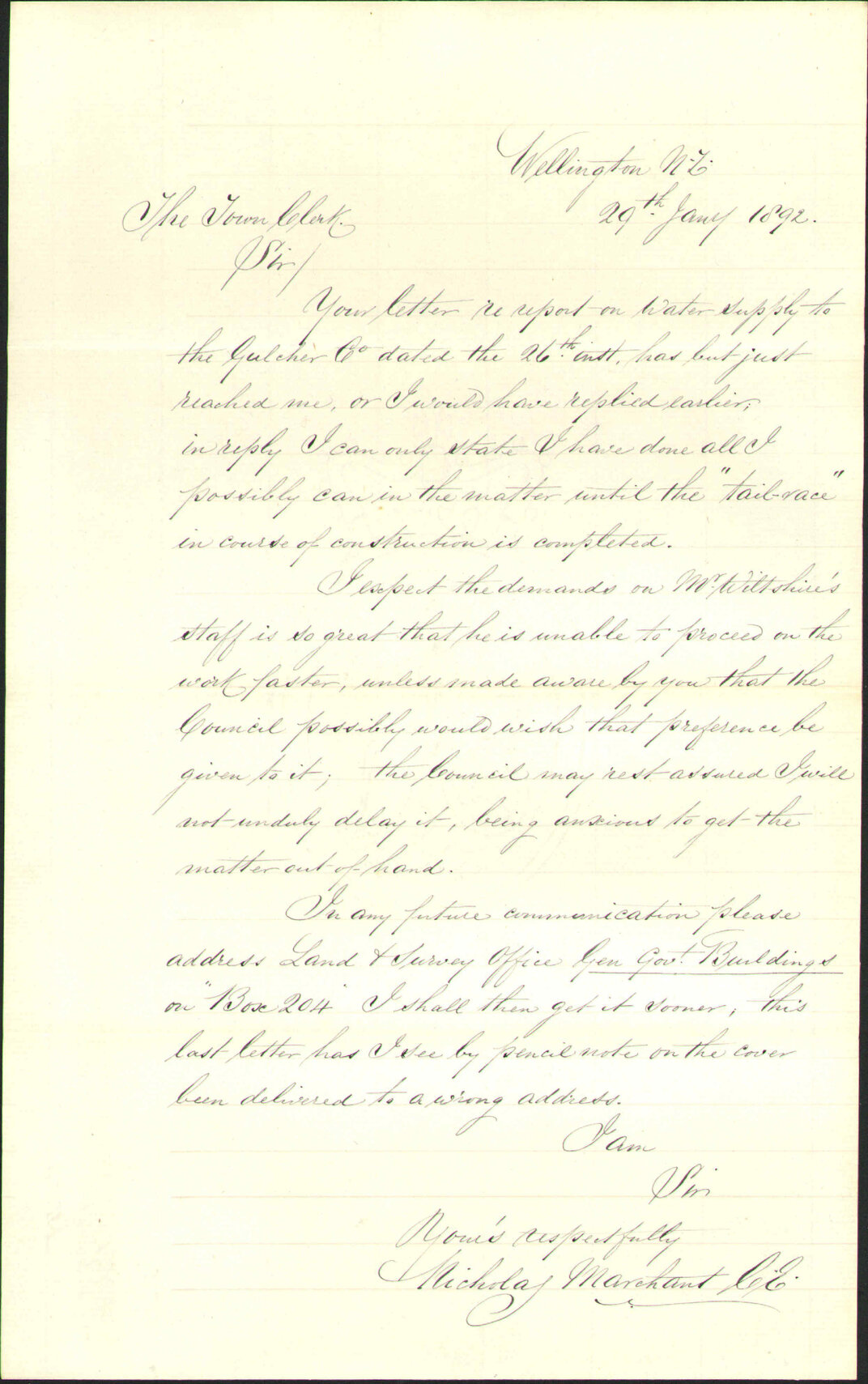 Water supply for electric light - N Marchant
