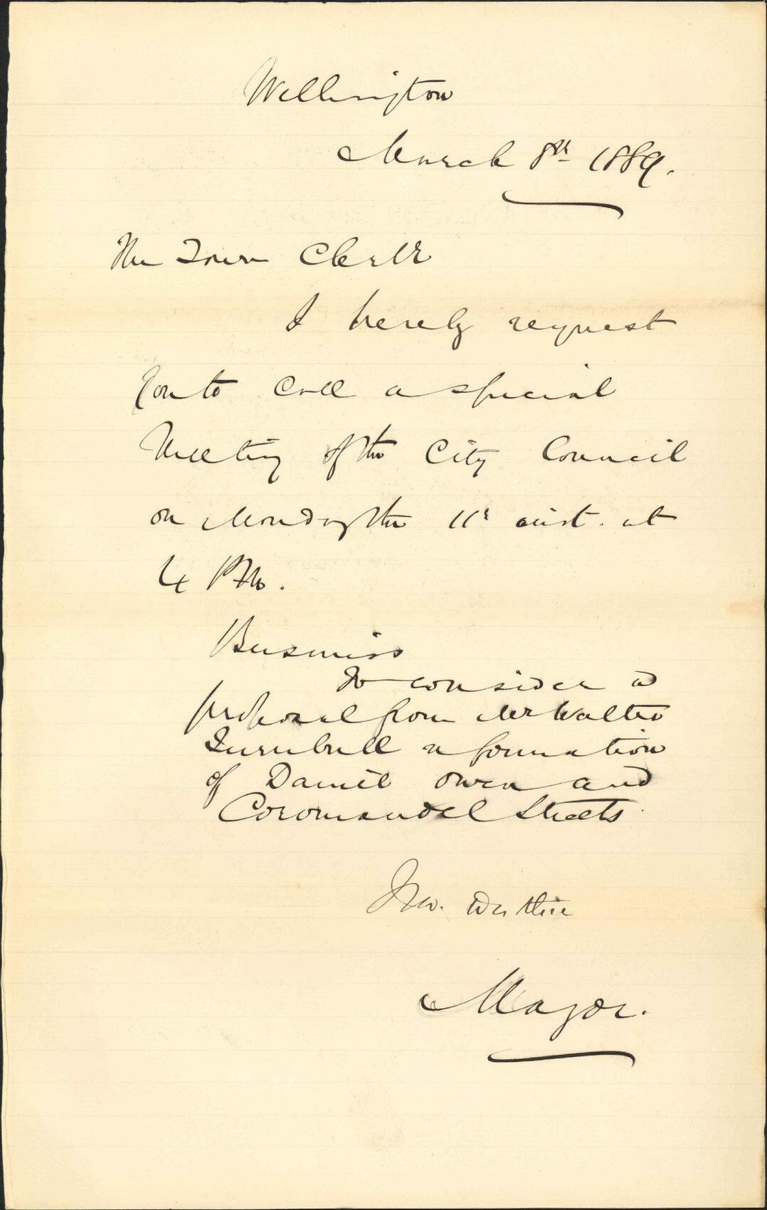 Requisition for special meeting - The Mayor