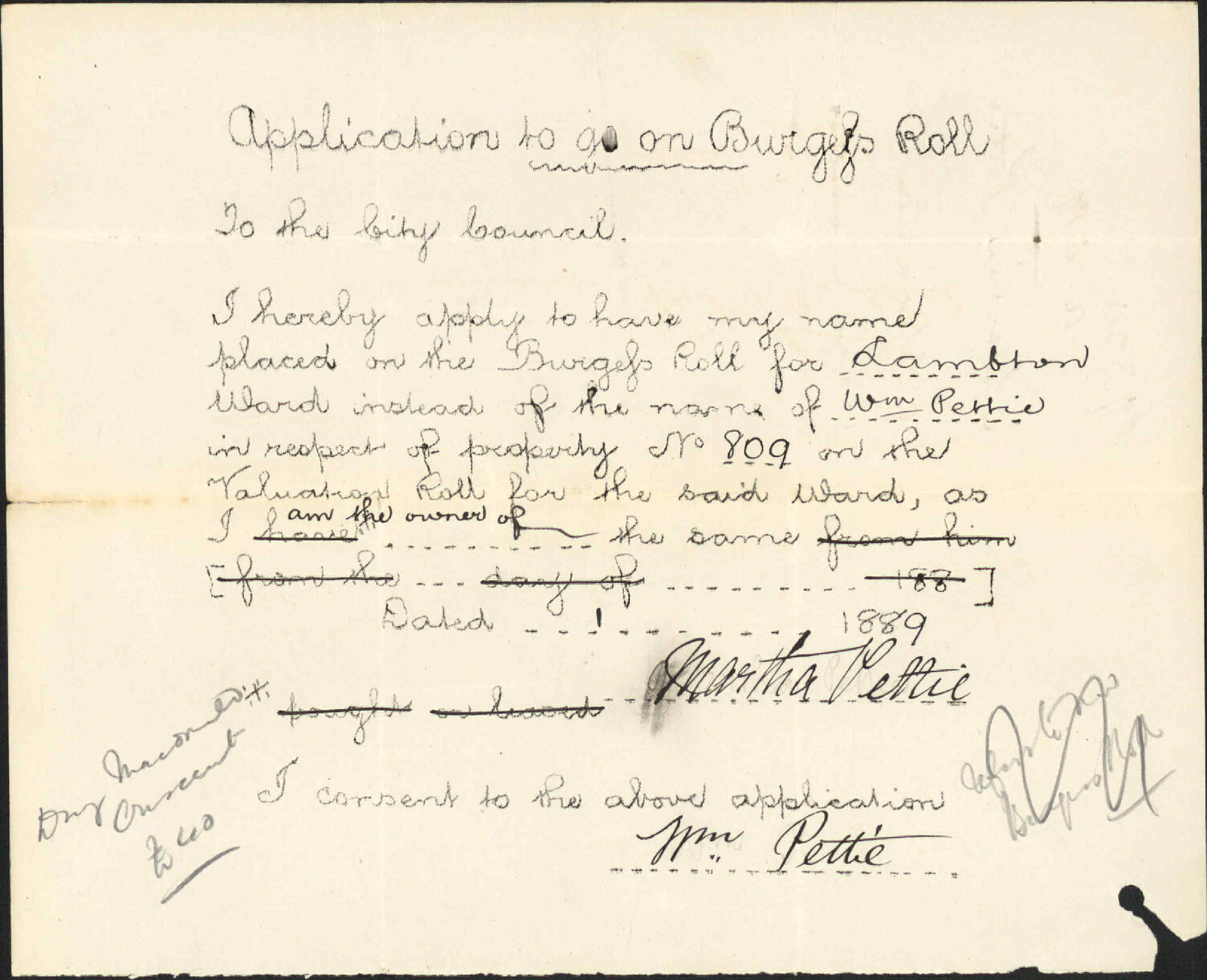 Application to be placed on Burgess Roll - Martha Pettie