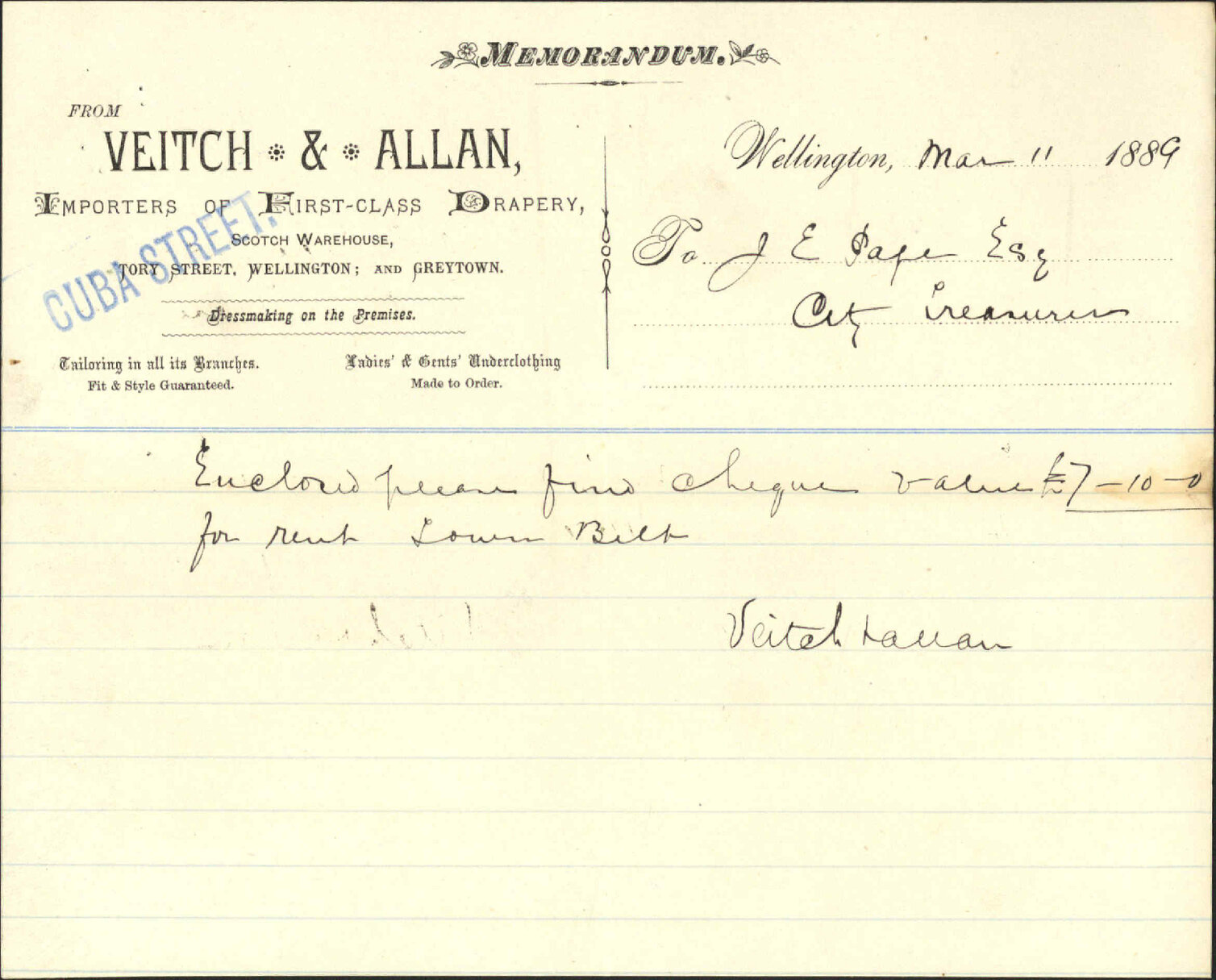 Forwarding cheque for rent - Veitch and Allan