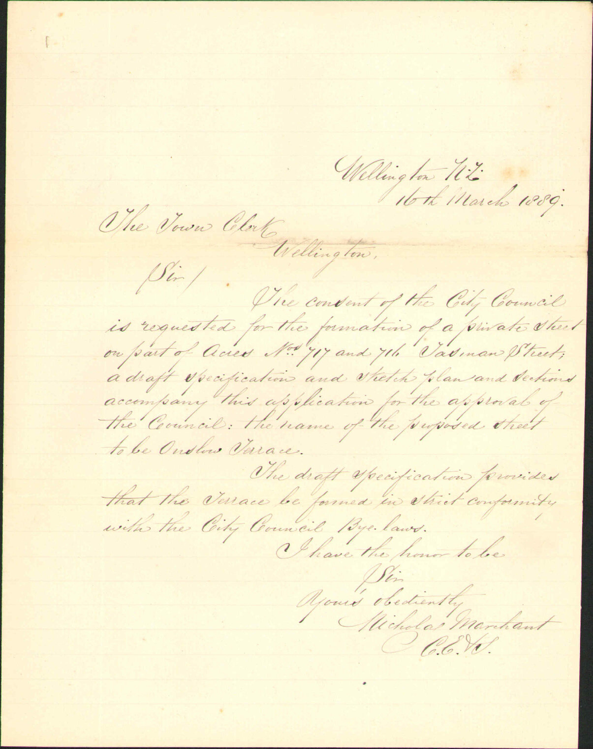 Asking consent to formation of private street on town acres 717 and 716 Tasman Street - N Marchant