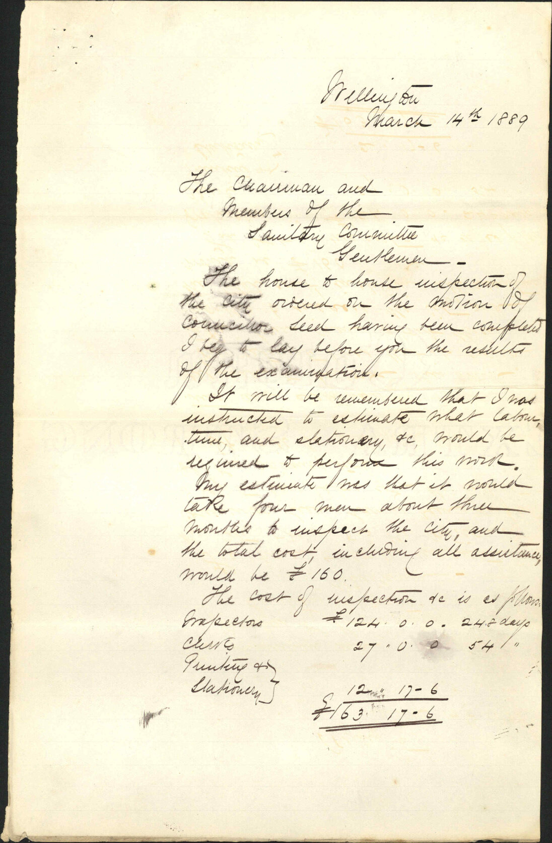 Report on the house to house inspection - Inspector of Nuisances
