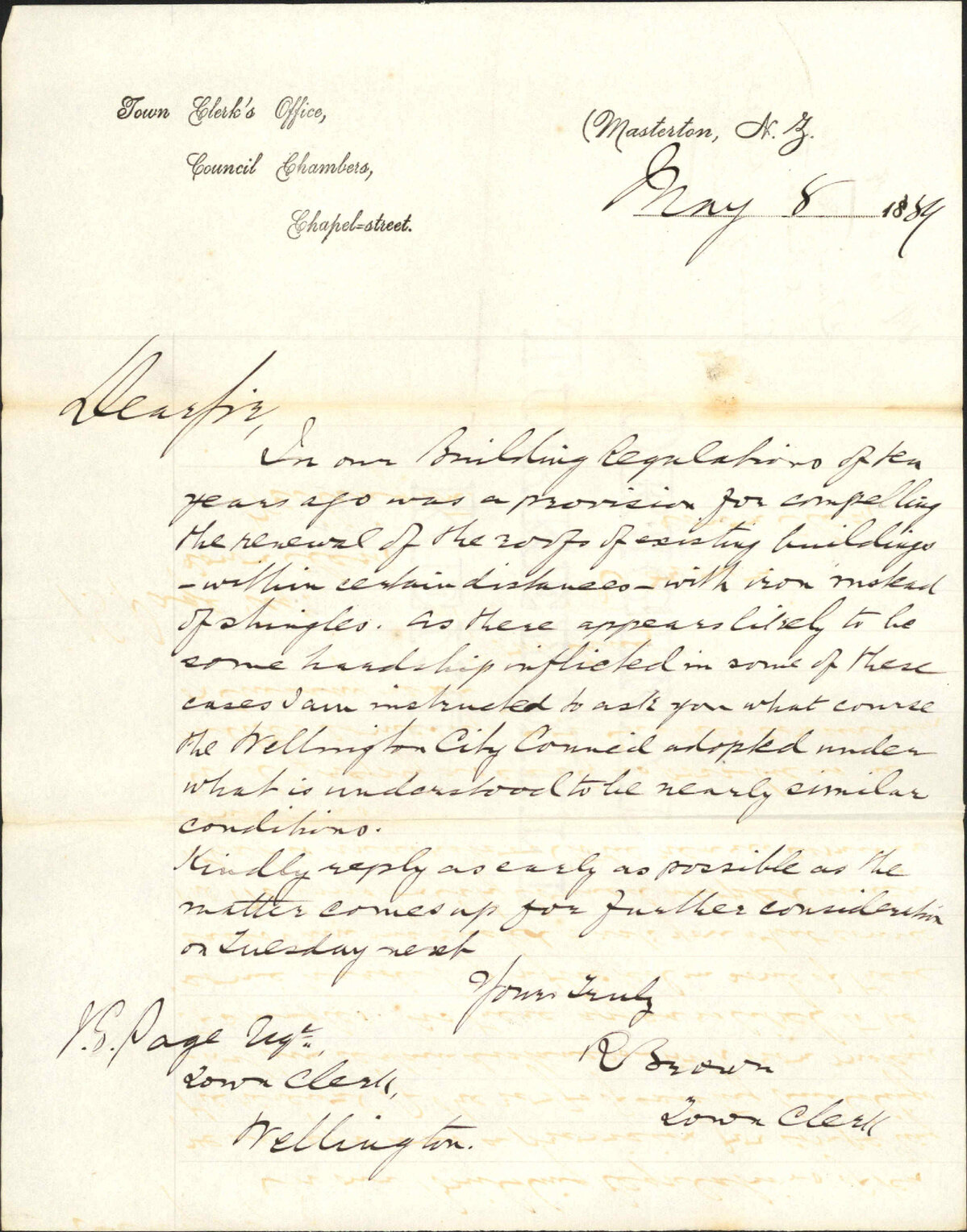 Enquiry regarding building regulations - Town Clerk Masterton