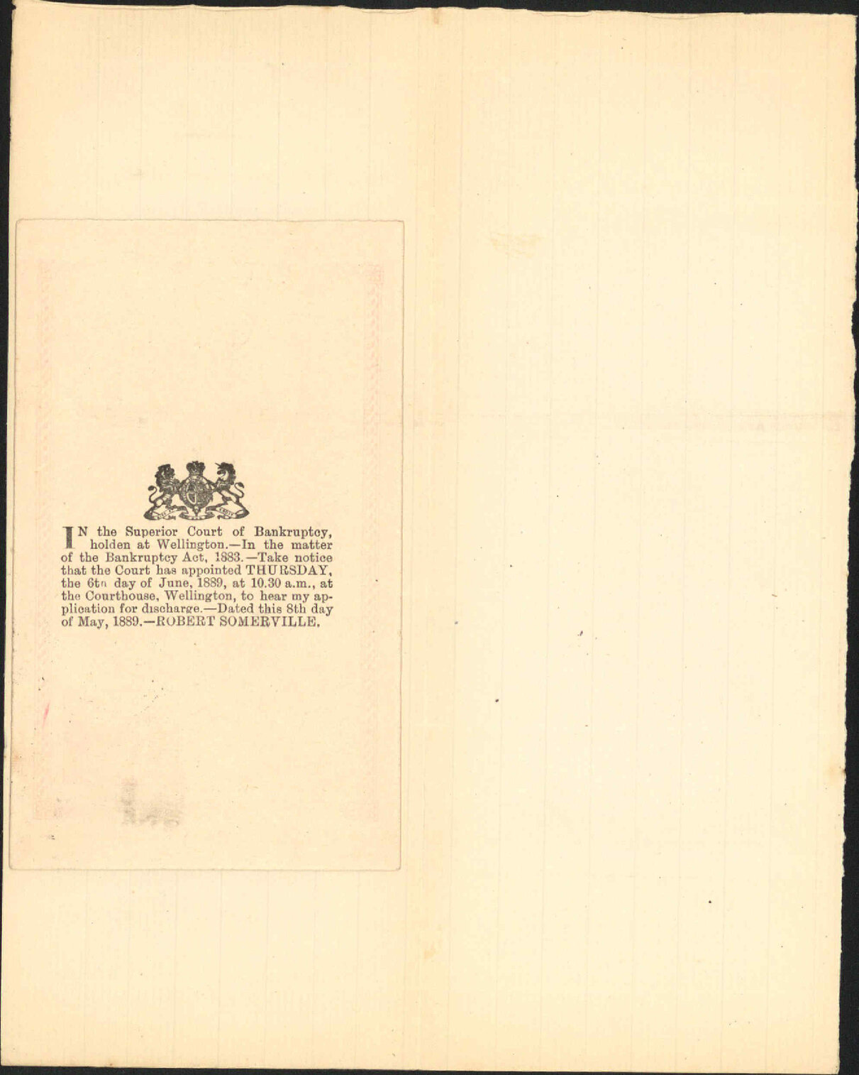 Notice regarding bankruptcy - R Somerville