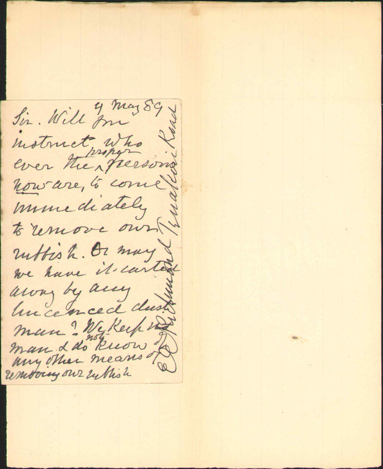 Removal of refuse - Mrs Richmond