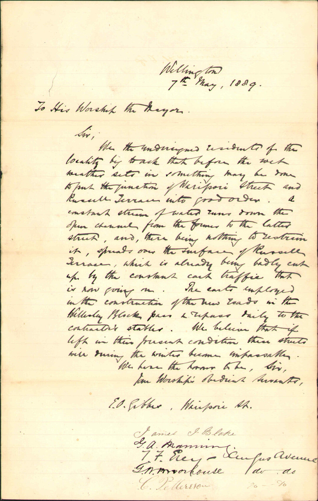 Petition asking for repairs to Waripori Street [Te Wharepōuri Street] etc - E O Gibbs and others