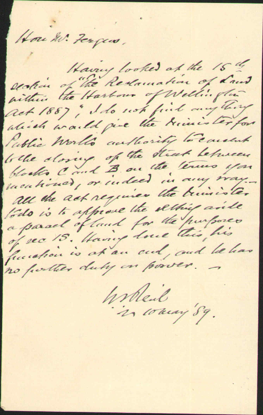 Te Aro Reclaimed Land - Colonial Secretary