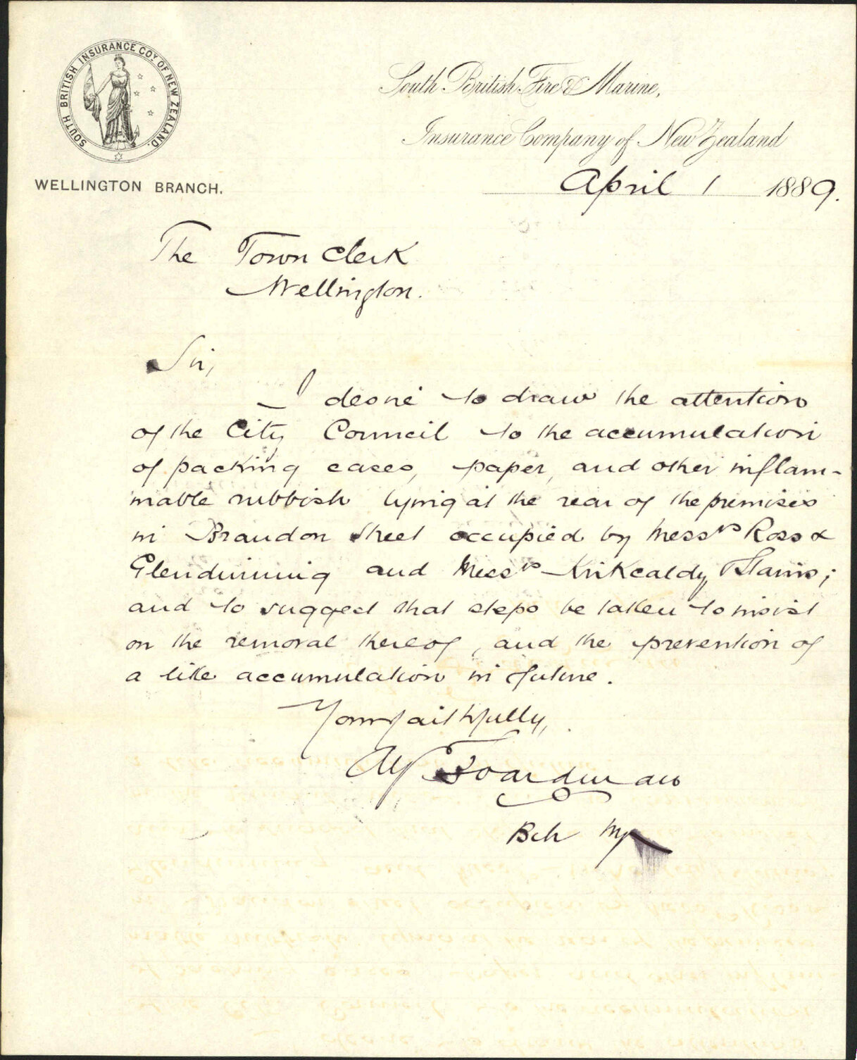 Accumulation of paper etc at Brandon Street - South British Insurance Company