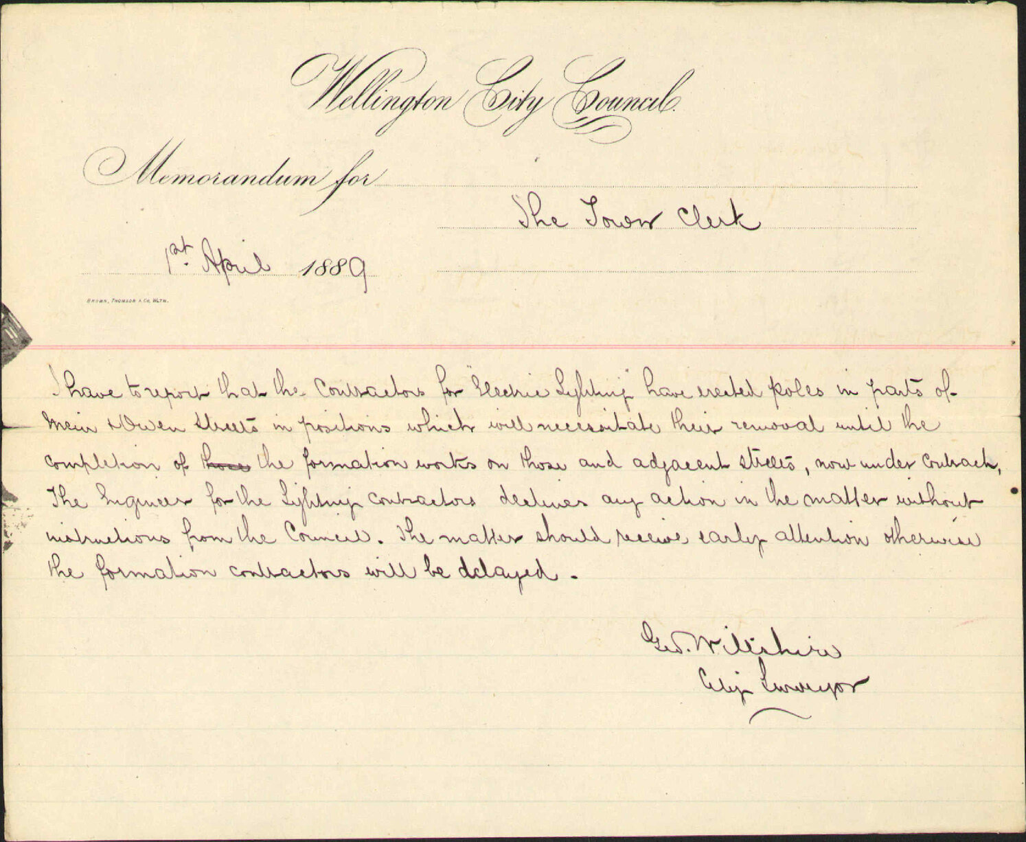 Electric lighting, Mein Street and Owen Street - City Surveyor