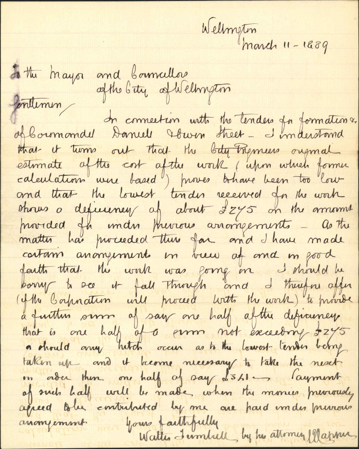 Fyrther regarding formation of Owen Street - Walter Turnbull