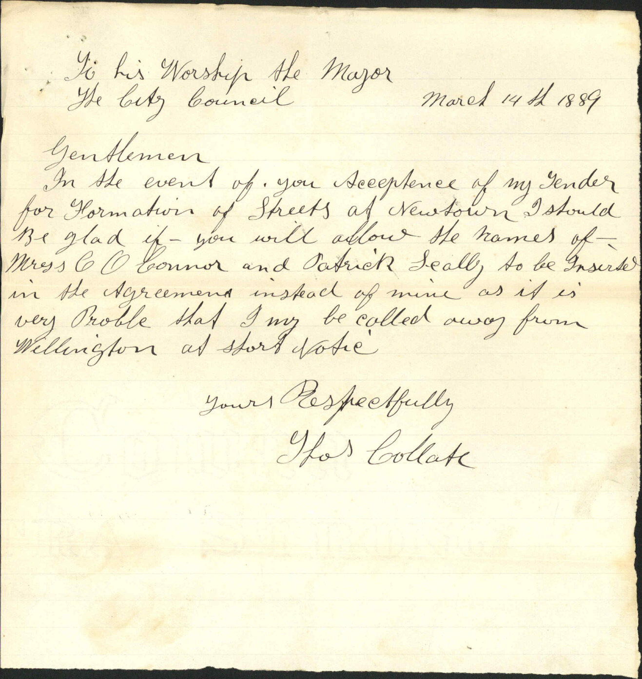 Tender for street formation - Seally and O'Connor