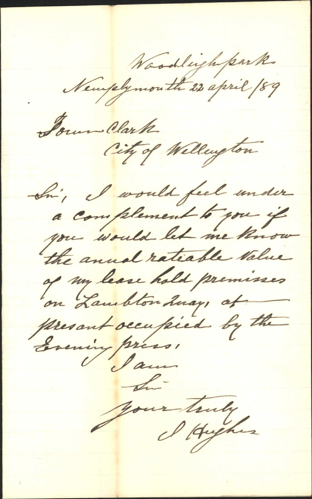 Enquiry as to rateable value of his premises - James Hughes
