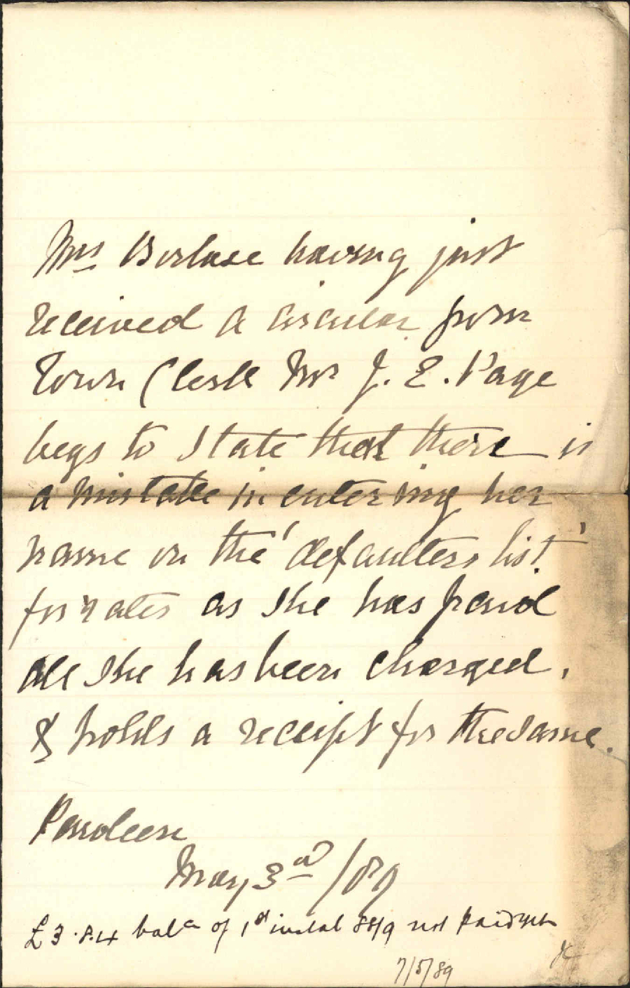 Her account for rates - Mrs Holland
