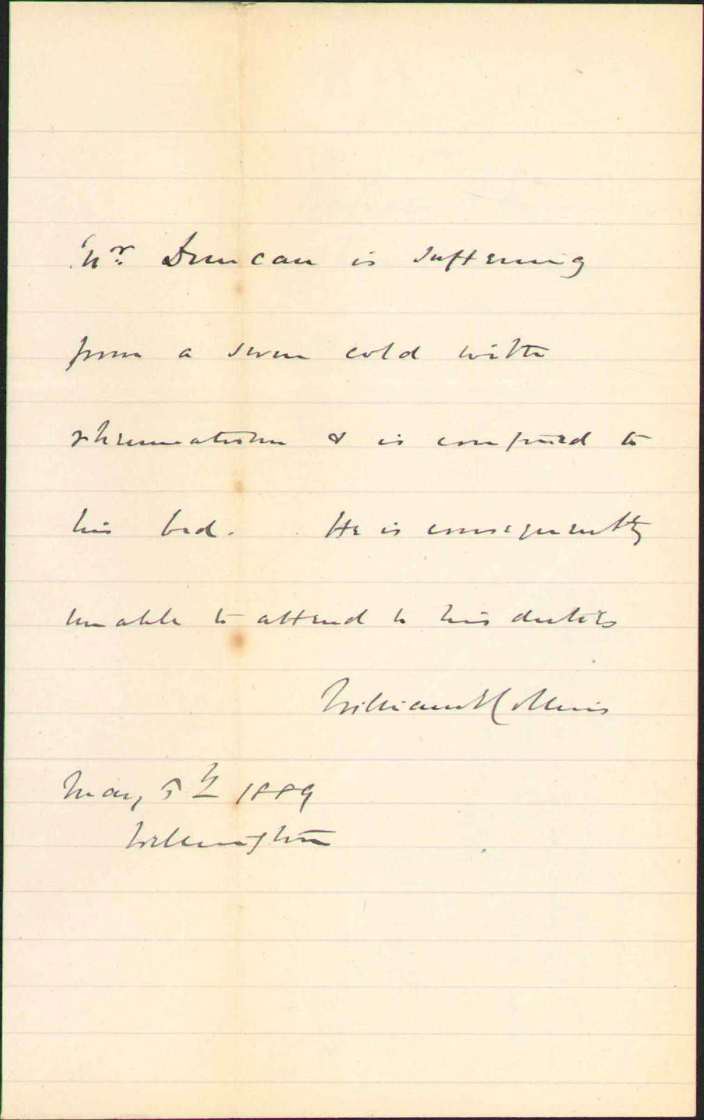 Unable to attend to his duties through illness - Inspector of Nuisance