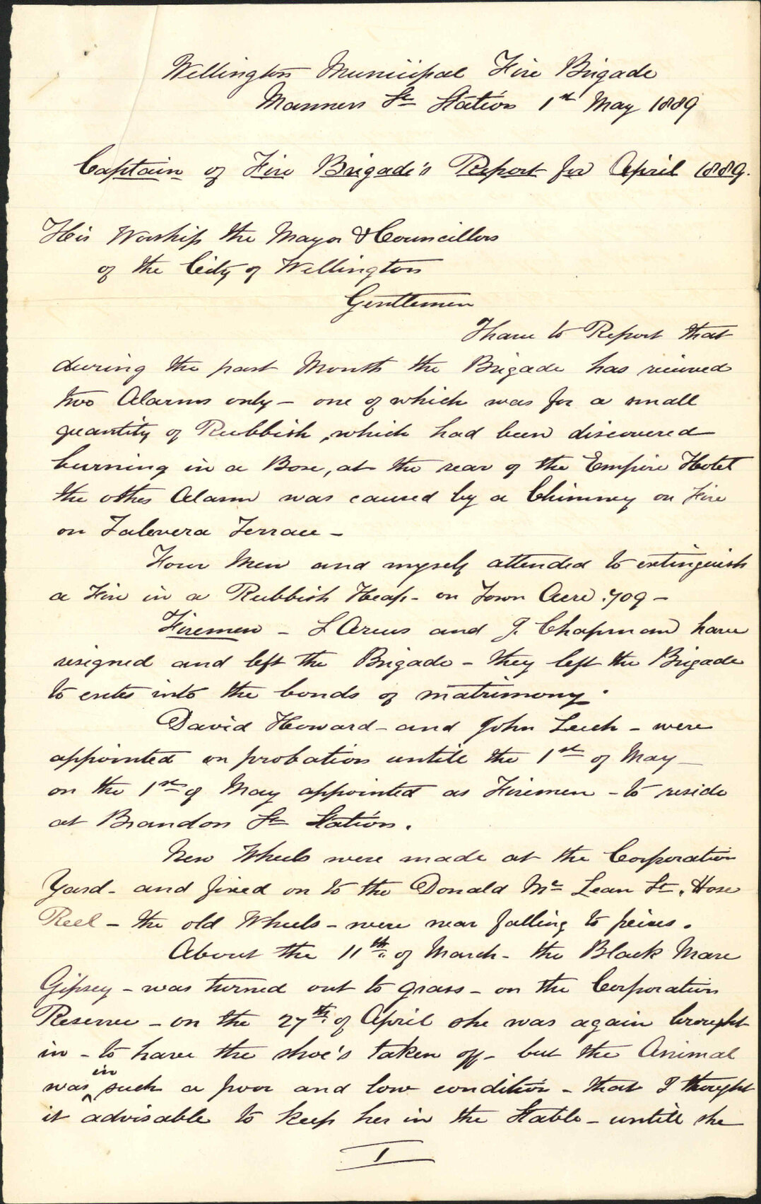 Report for April - Robert A Page (Captain, Fire Brigade)