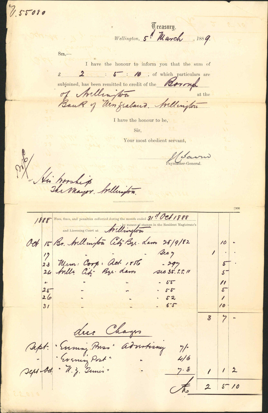 Advising payment of fines - Treasury