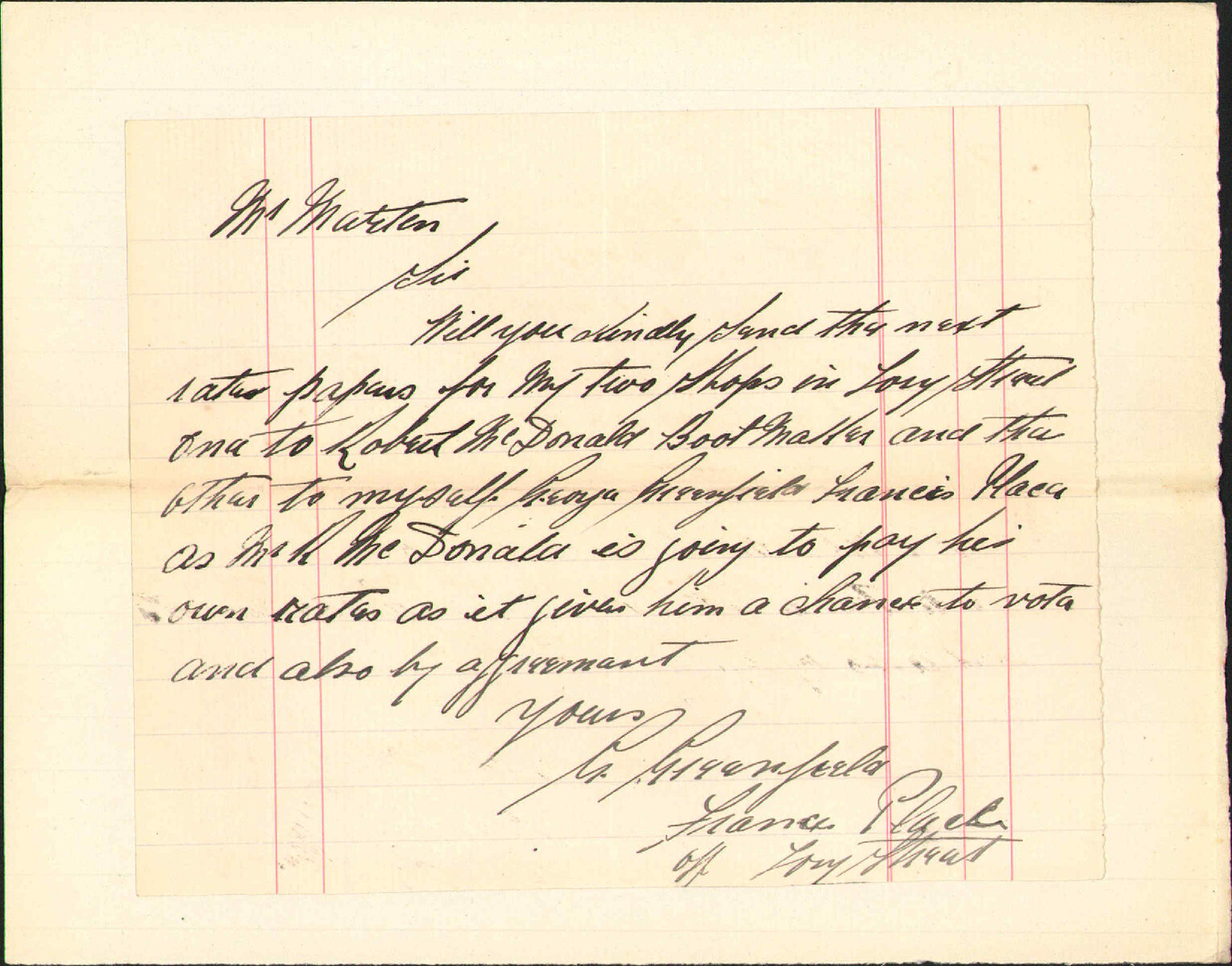 Rates on his property in Tory Street - George Greenfield