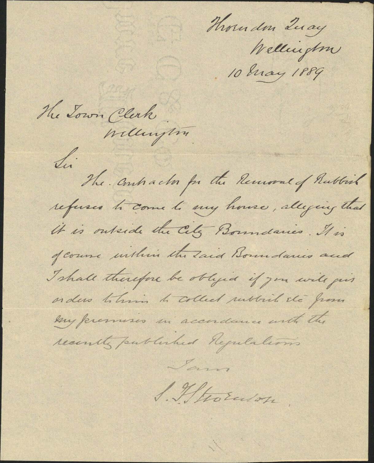 Removal of refuse - Mrs Stevenson