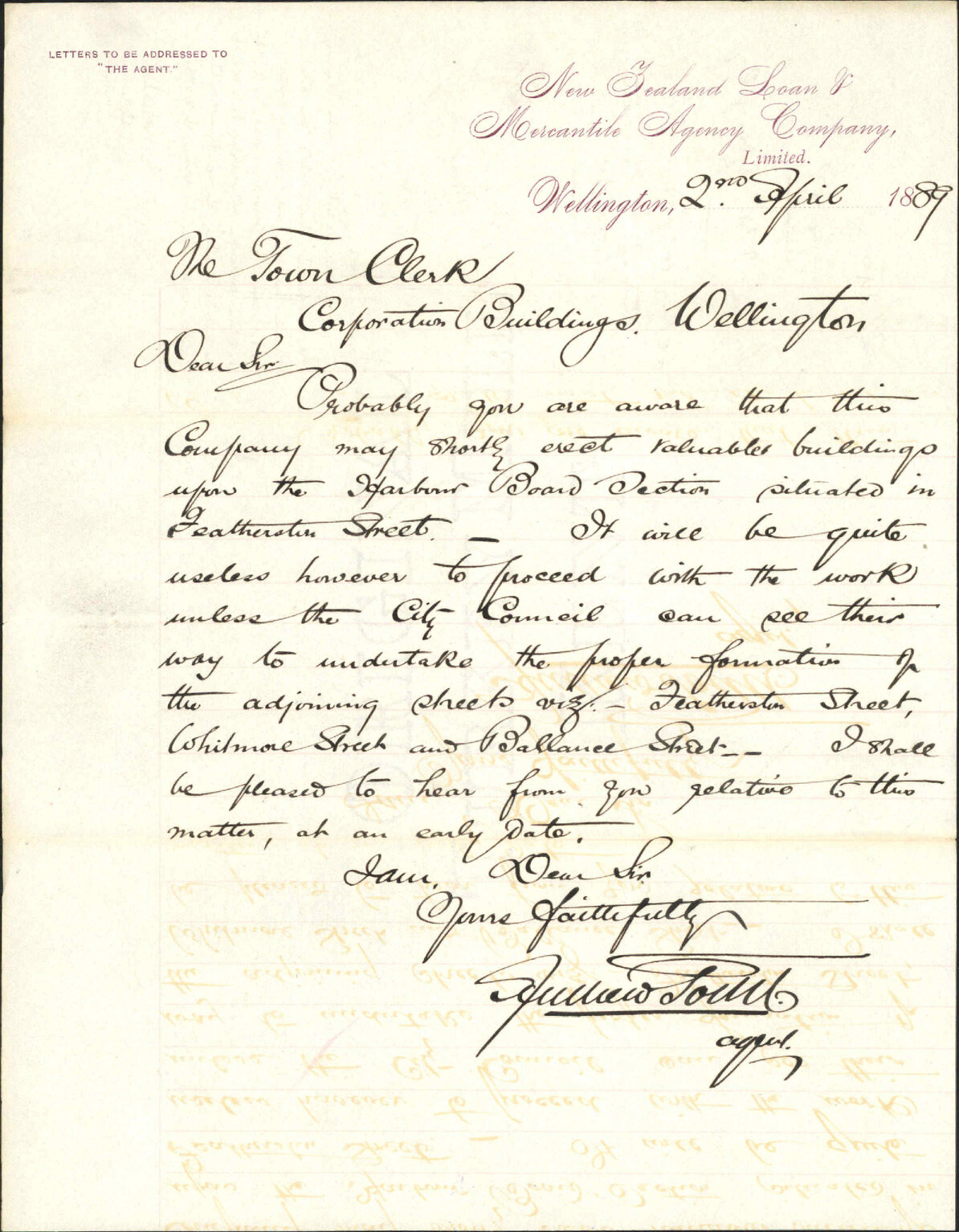 Asking for formation of portion of Featherston Street etc - New Zealand Loan and Mercantile Agency Company