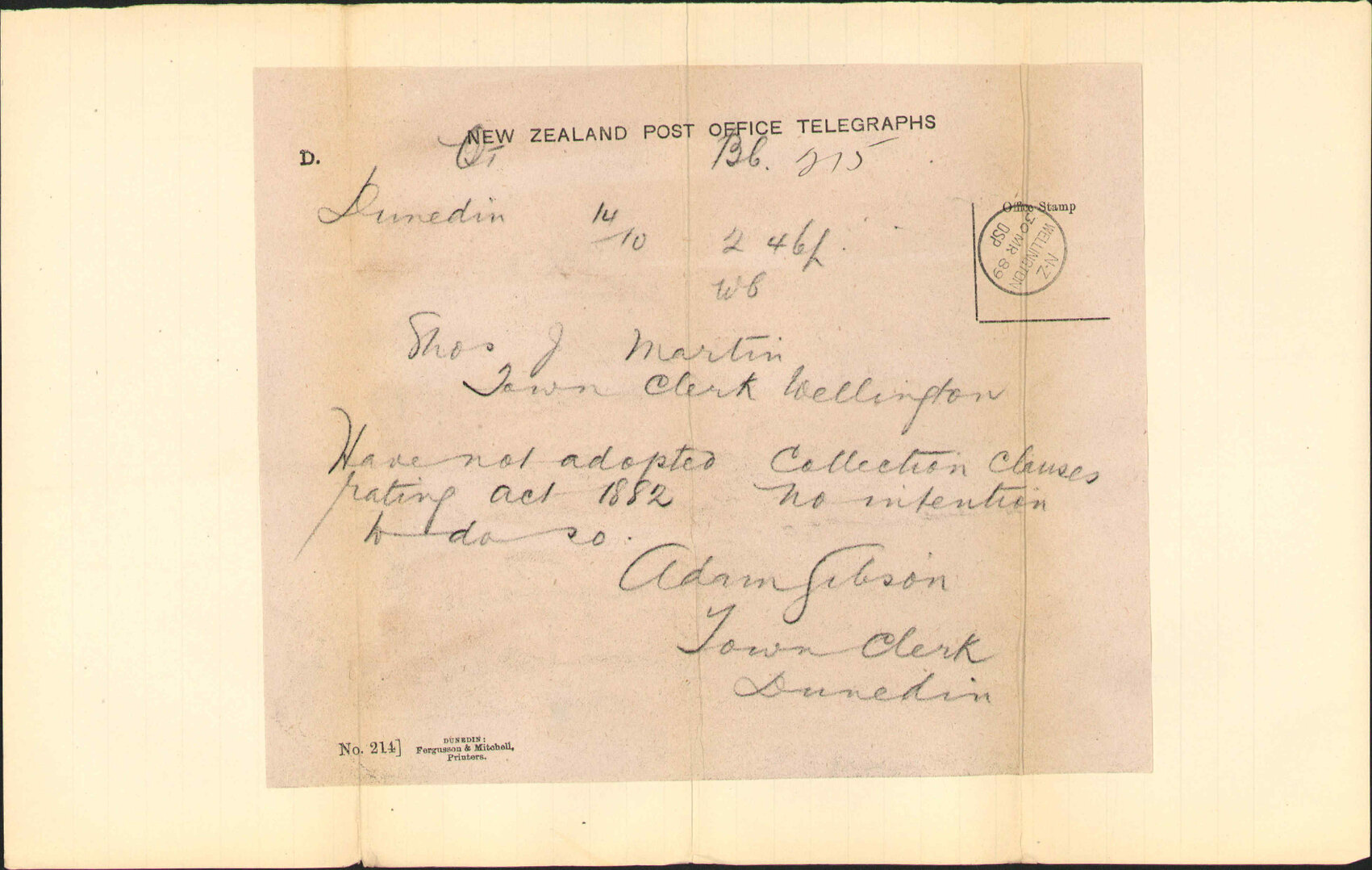 Rating Act 1882 - Town Clerk Dunedin
