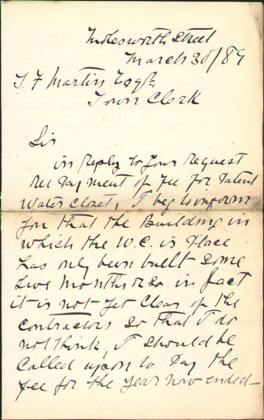 Water closet fee - J J Leighton
