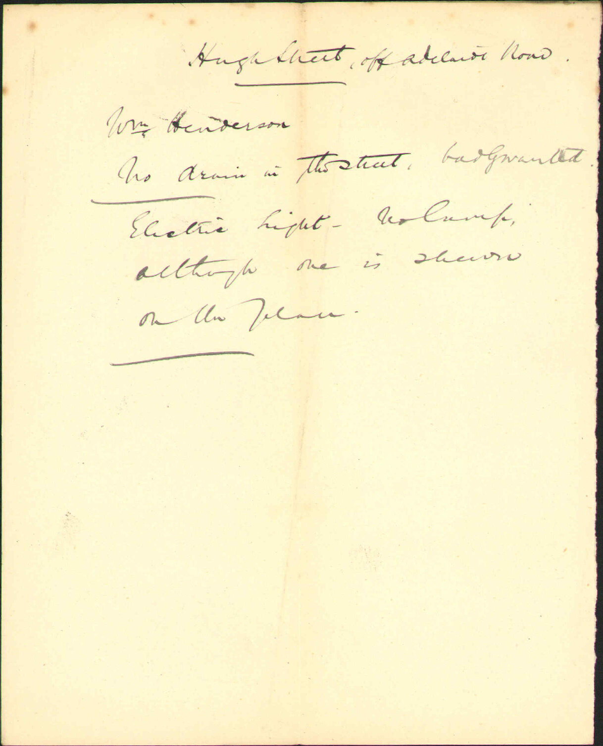 Sundry matters, Hugh Street - William Henderson