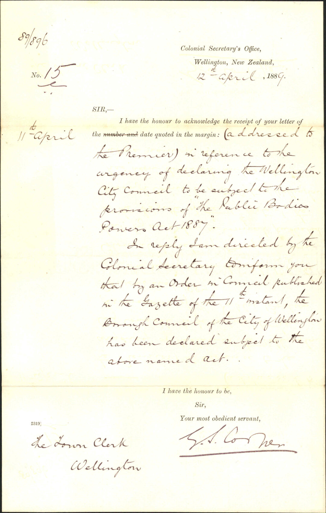 Public Bodies Powers Act - Colonial Secretary