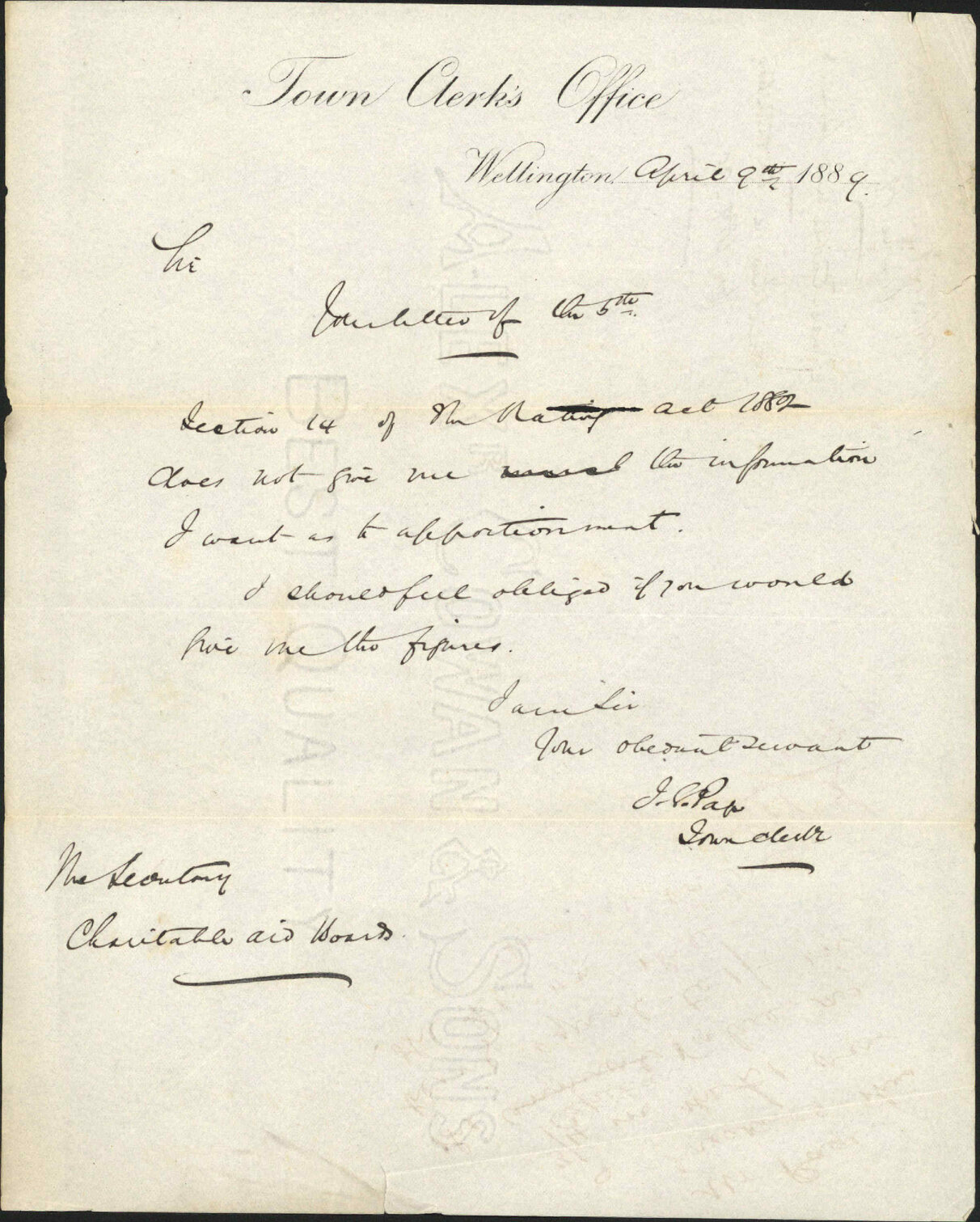 Further regarding contribution for 1889-90