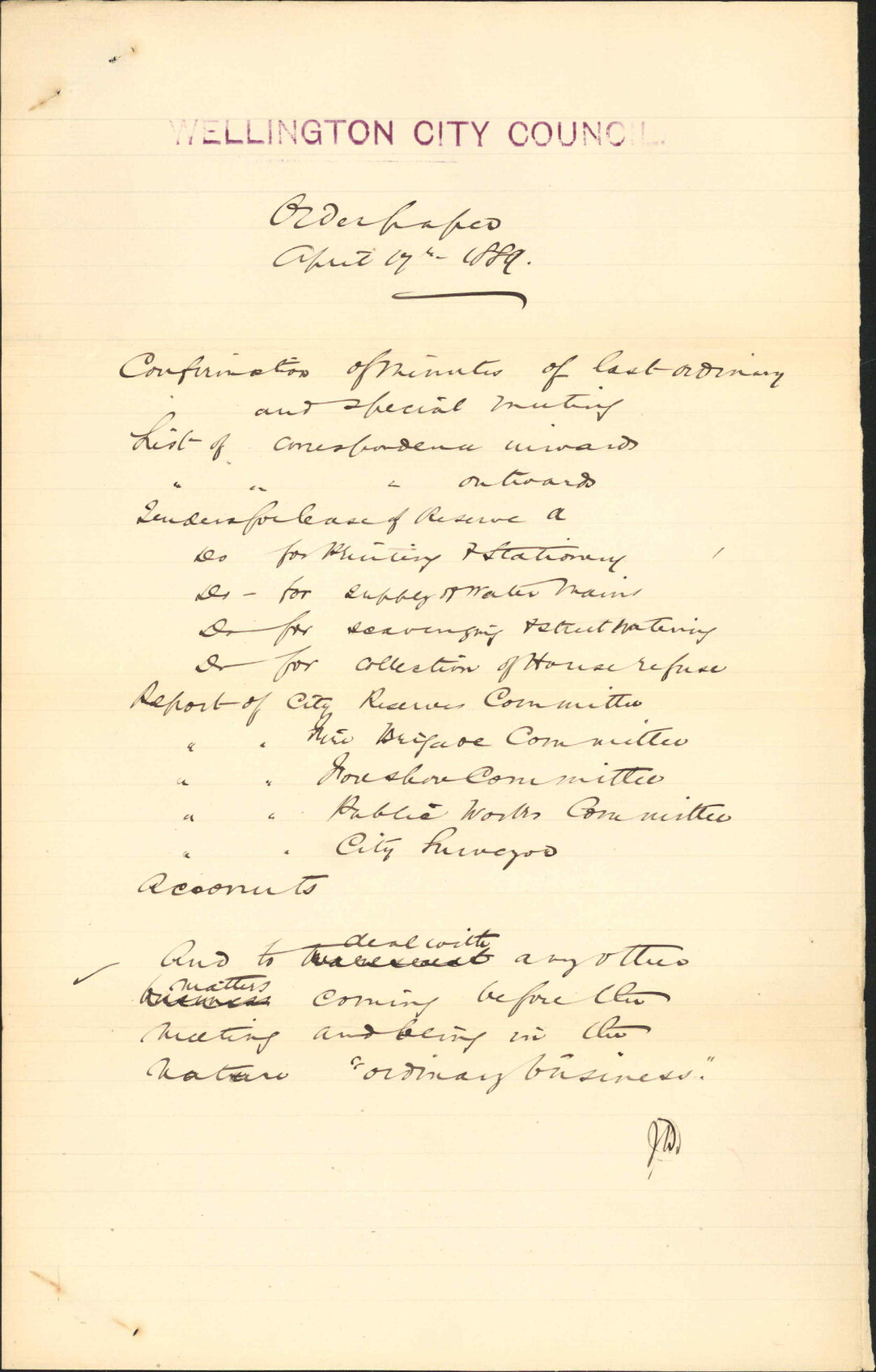 Requisition for special meeting on the 17th inst - The Mayor of Wellington