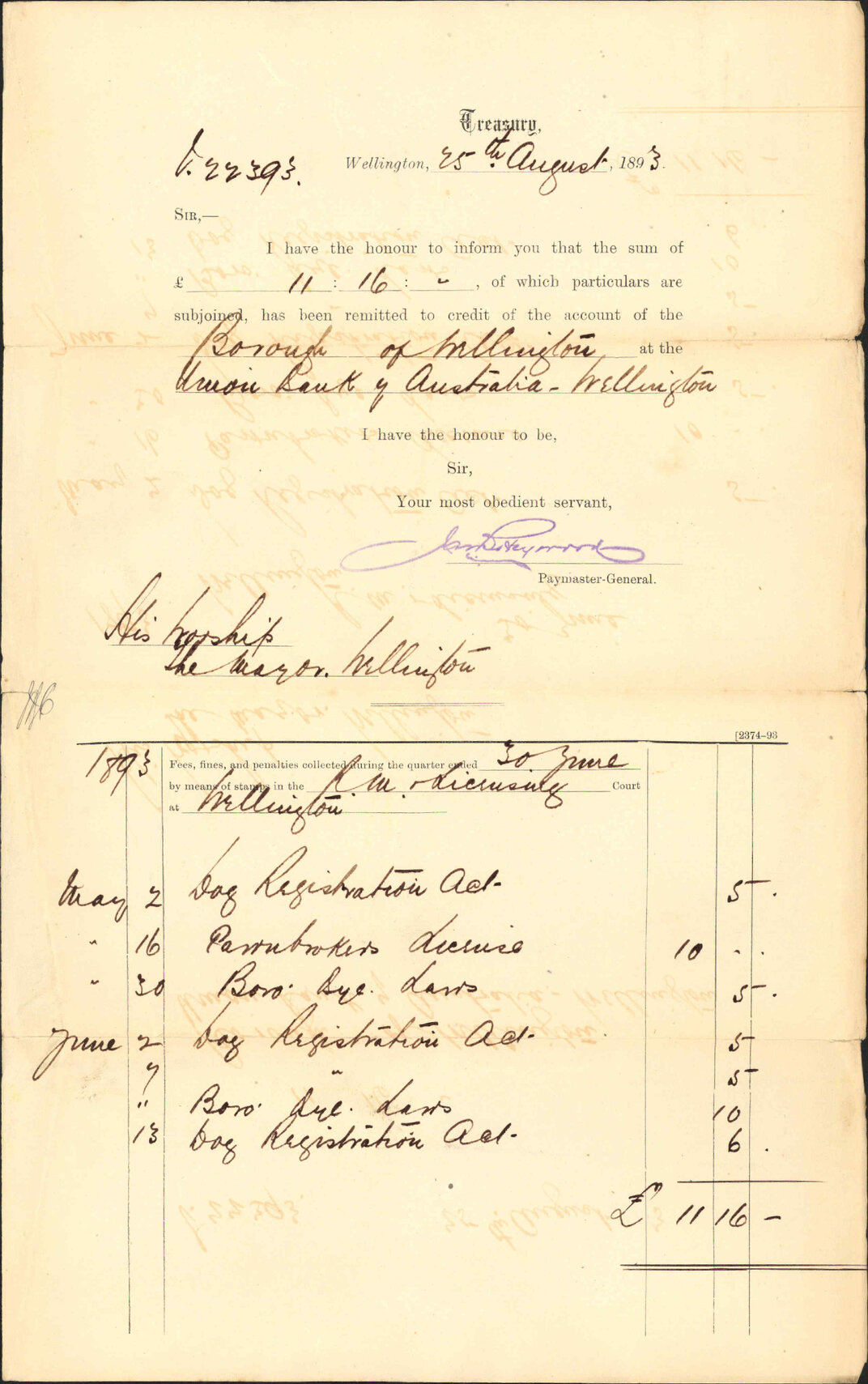 Advising payment of account - Treasury
