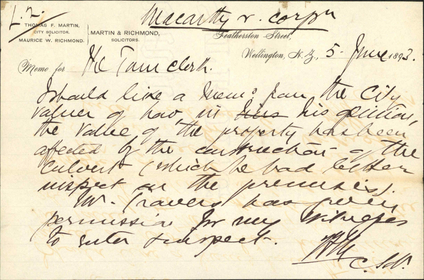 Macarthy's culvert (City Valuer's estimate) - City Solicitor