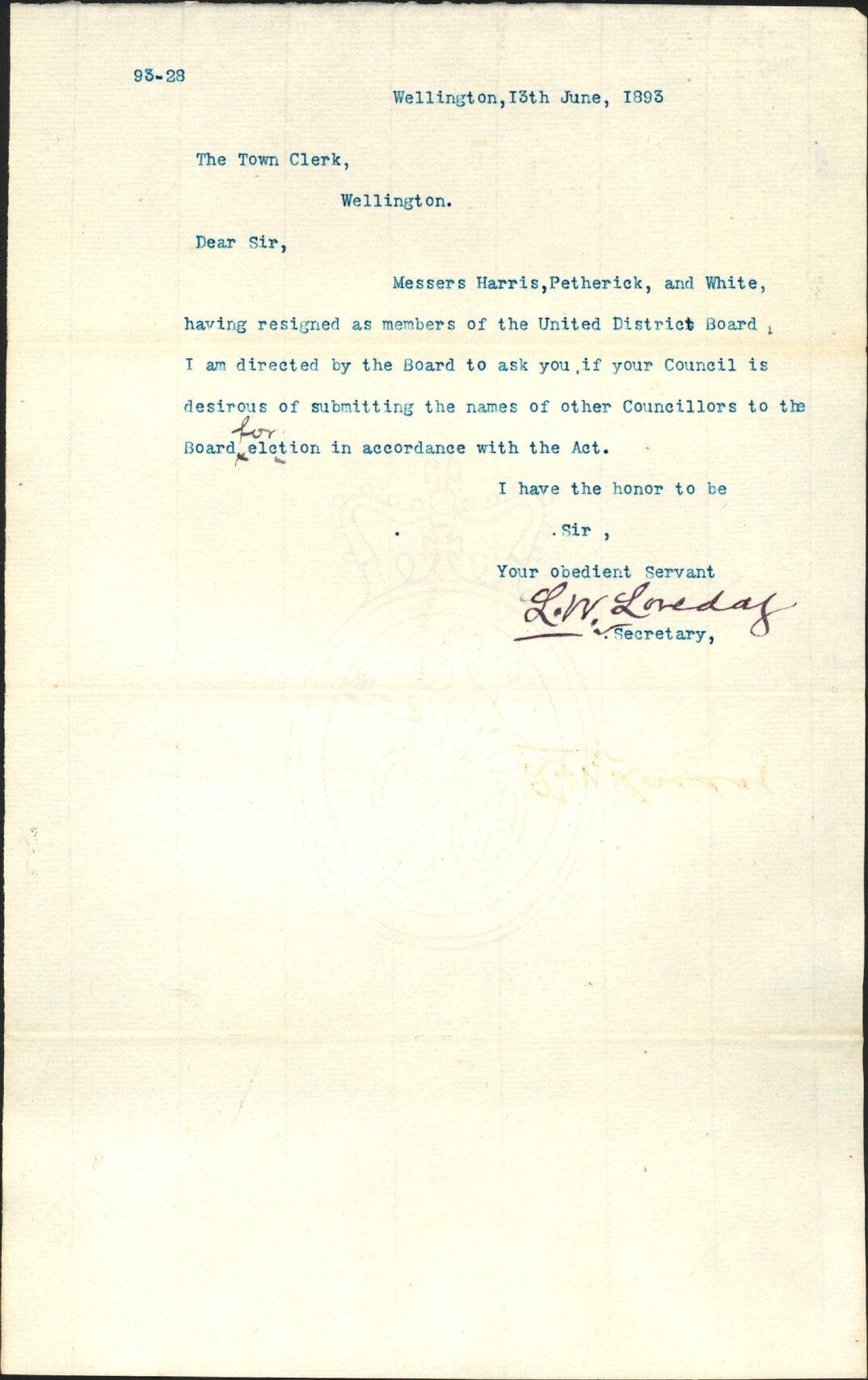 Resignation of members - United District Board