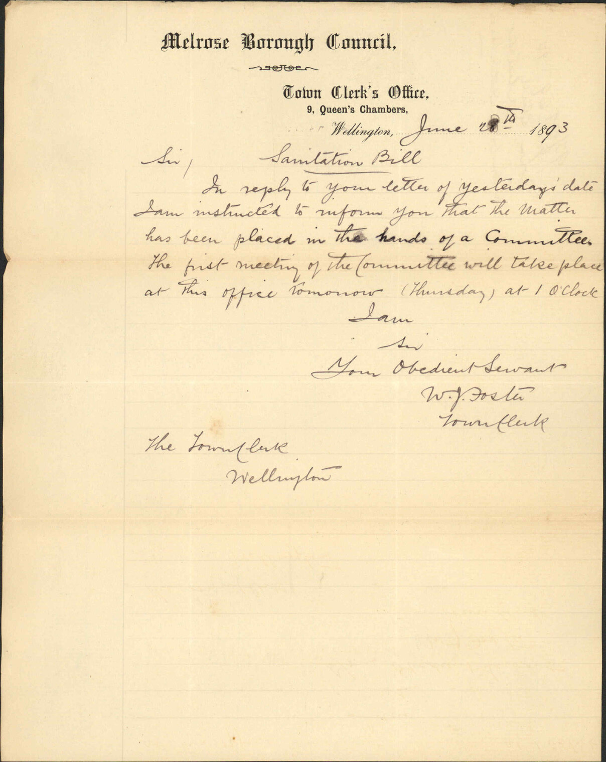 Suburb Sanitation bill - Town Clerk, Melrose