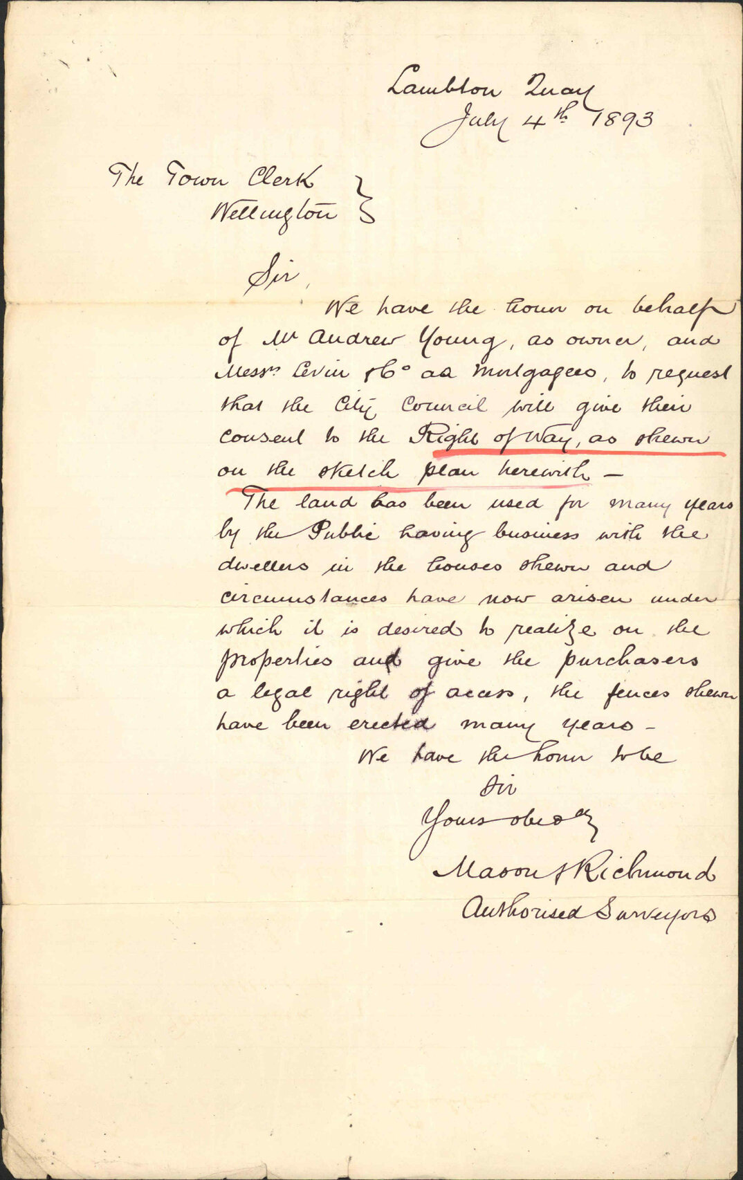 Asking consent to right-of-way - Mason &amp; Richmond