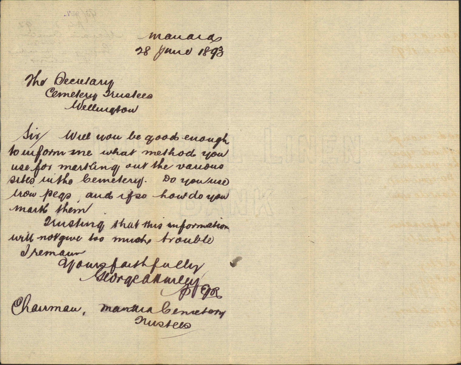 Enquiry regarding marking the sections - Manaia Cemetery trustees