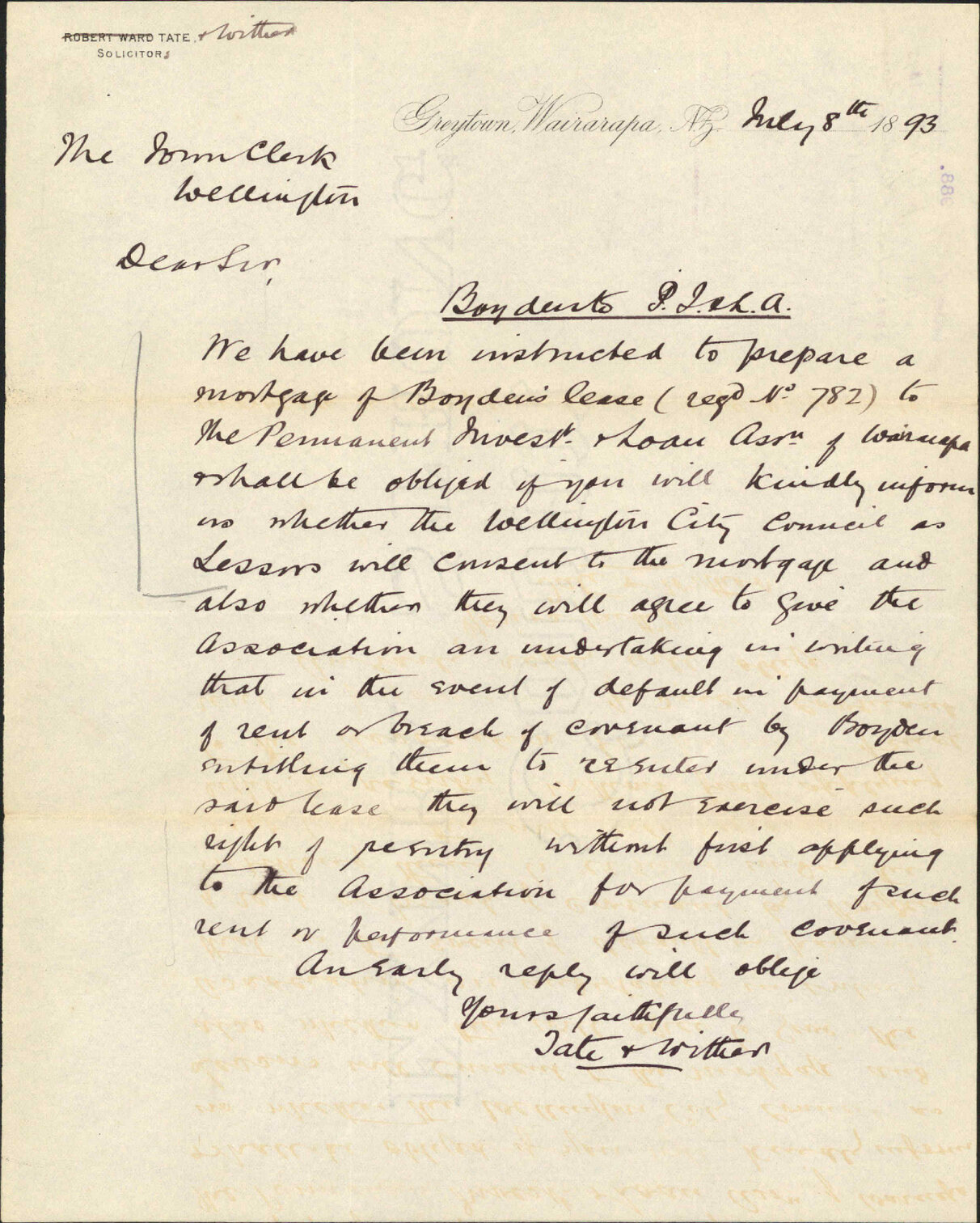 Boyden's lease - Tate &amp; Wither, Greytown