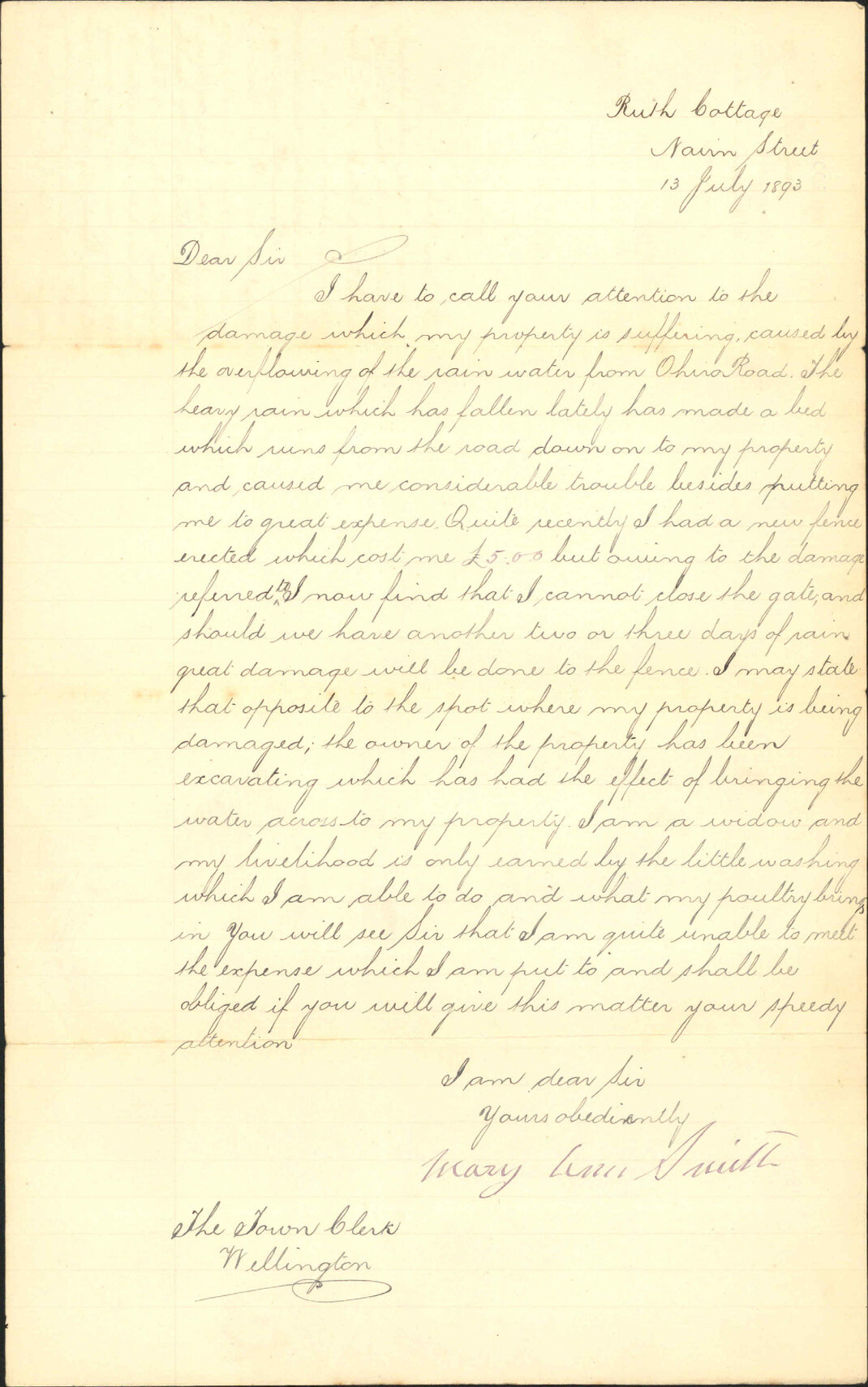 Damage to her property - Mary Ann Smith