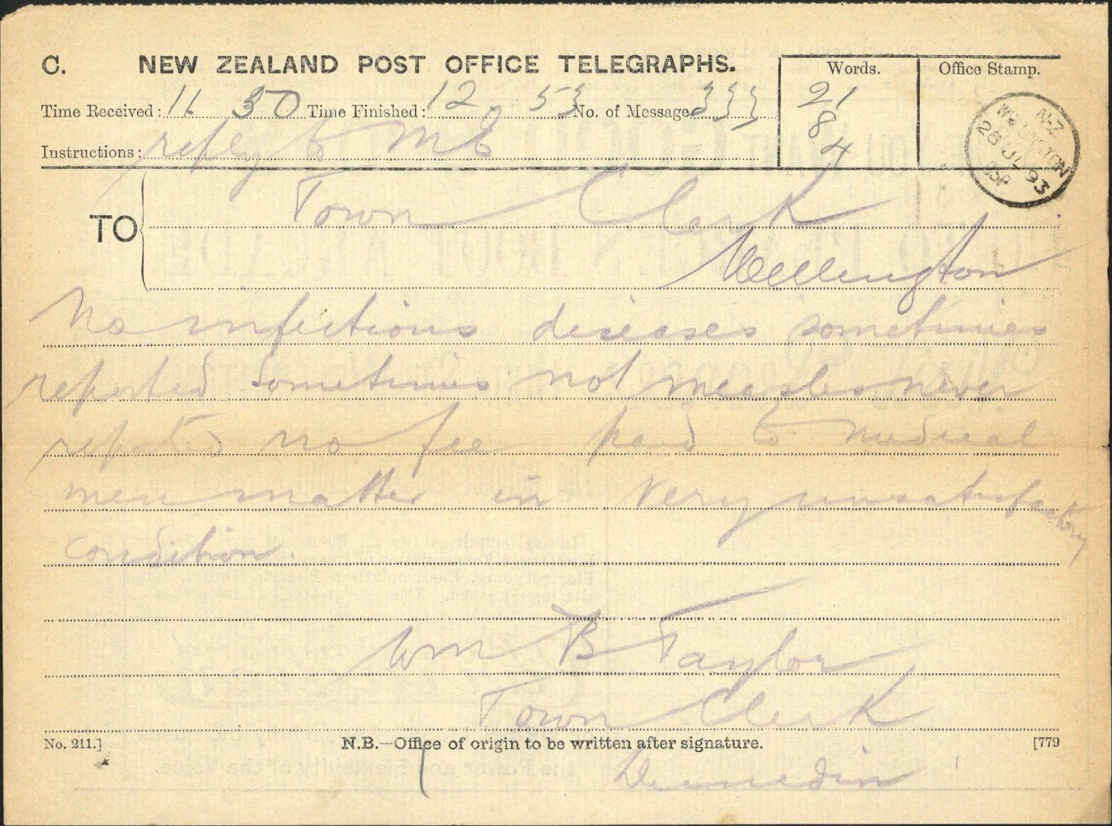 Measles - Town Clerk, Dunedin
