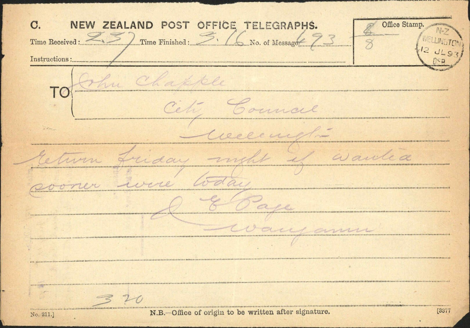 Return to Wellington - Town Clerk