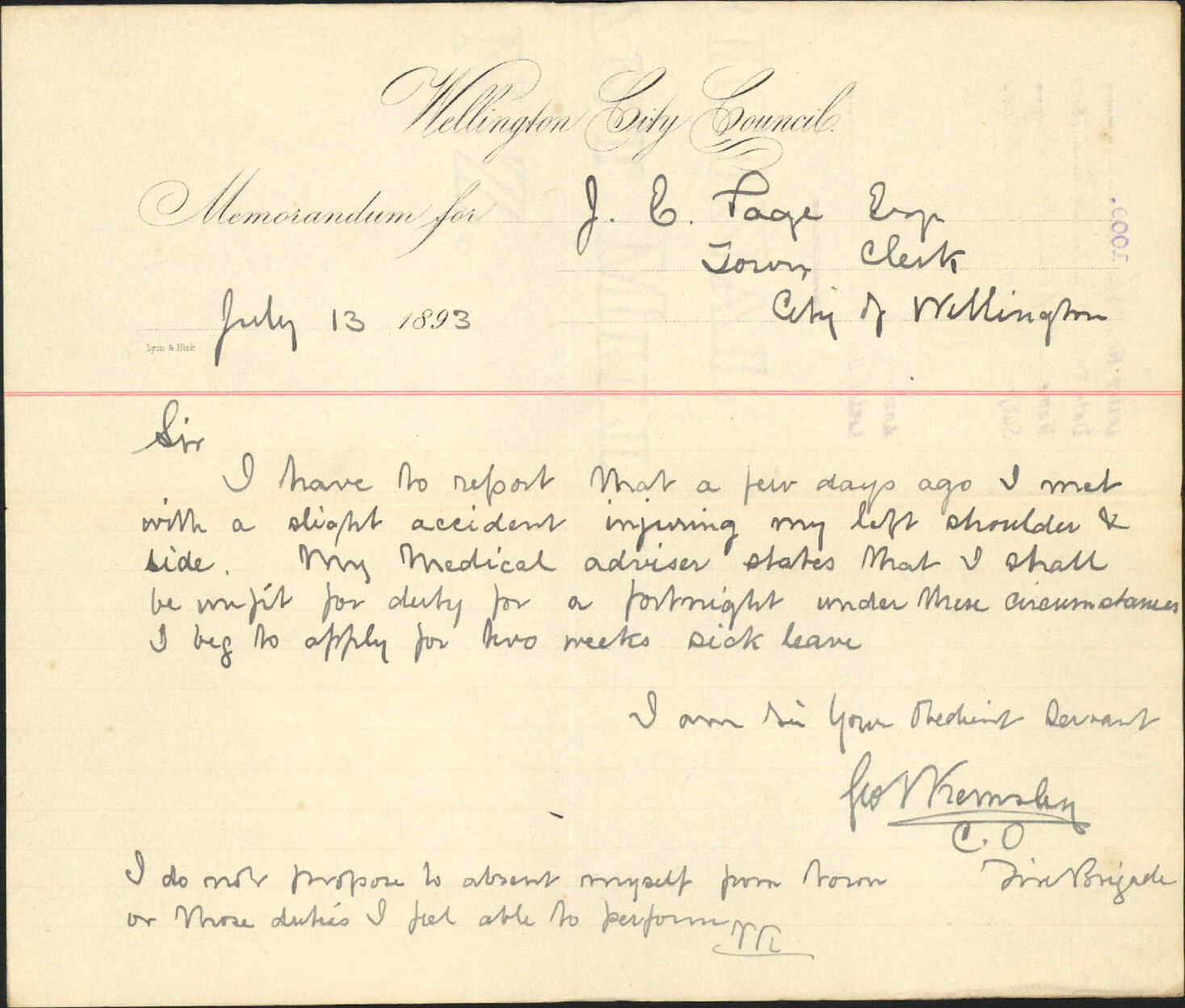 Asking for sick leave - Captain Kemsley