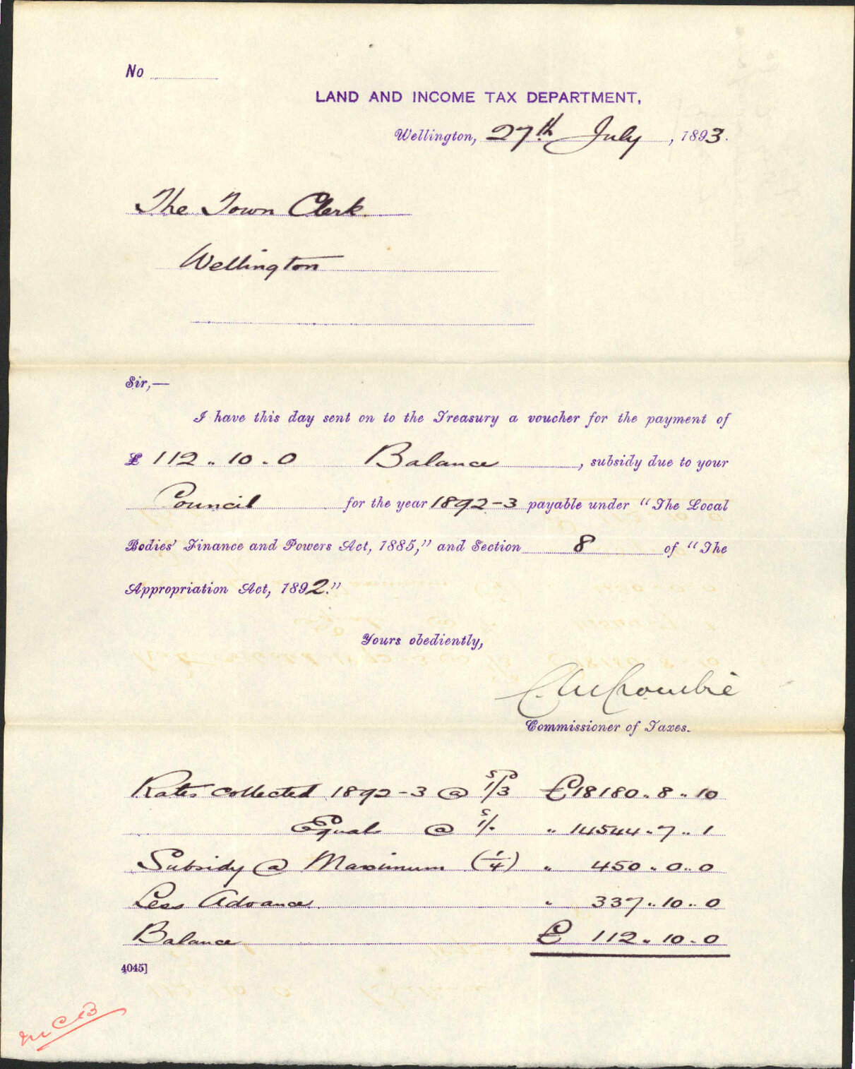 Subsidy - Commissioner of Taxes