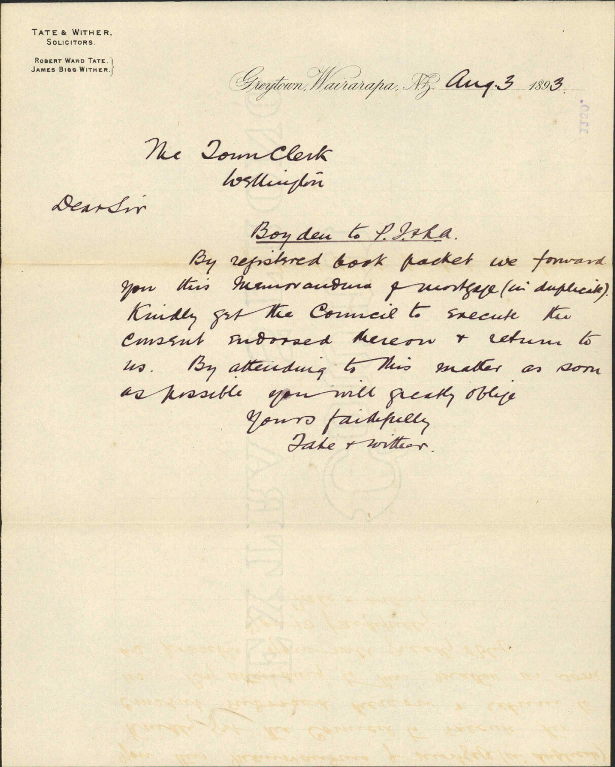 Boyden's lease - Tate &amp; Wither, Greytown