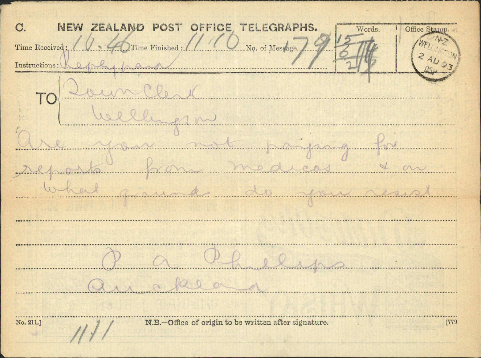 Enquiry regarding measles - Town Clerk, Auckland