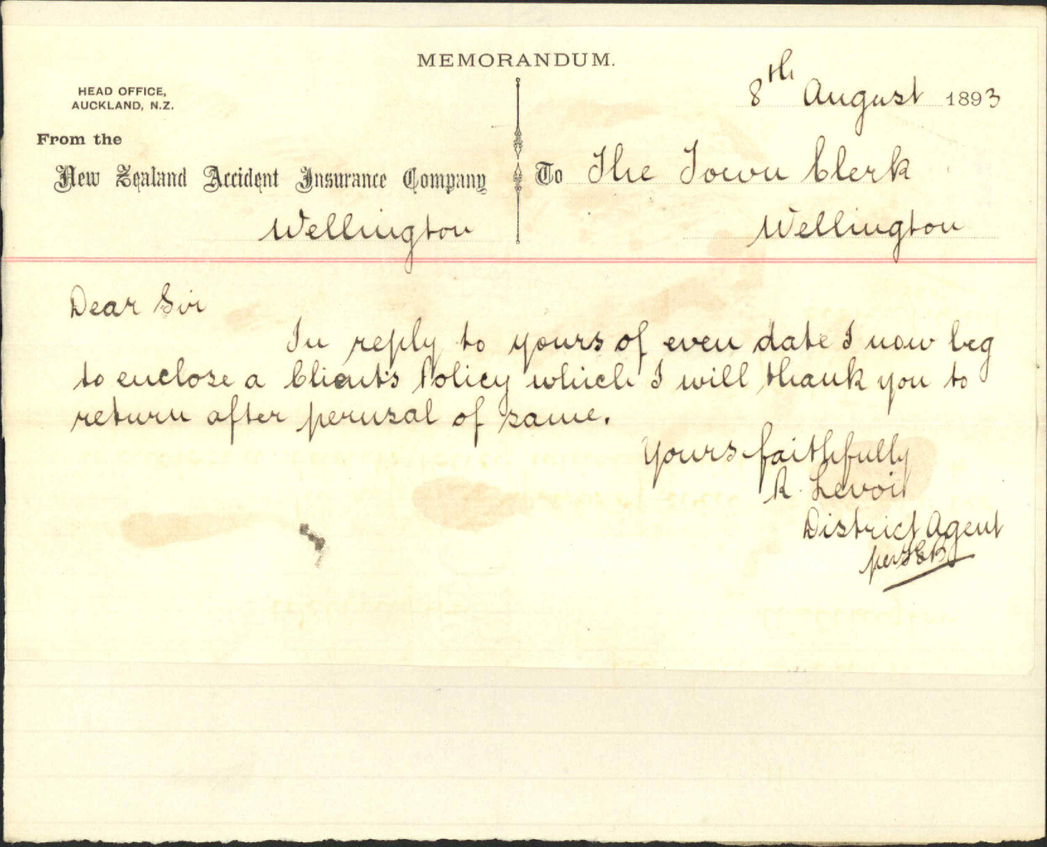 Form of policy - New Zealand Accident Insurance Company